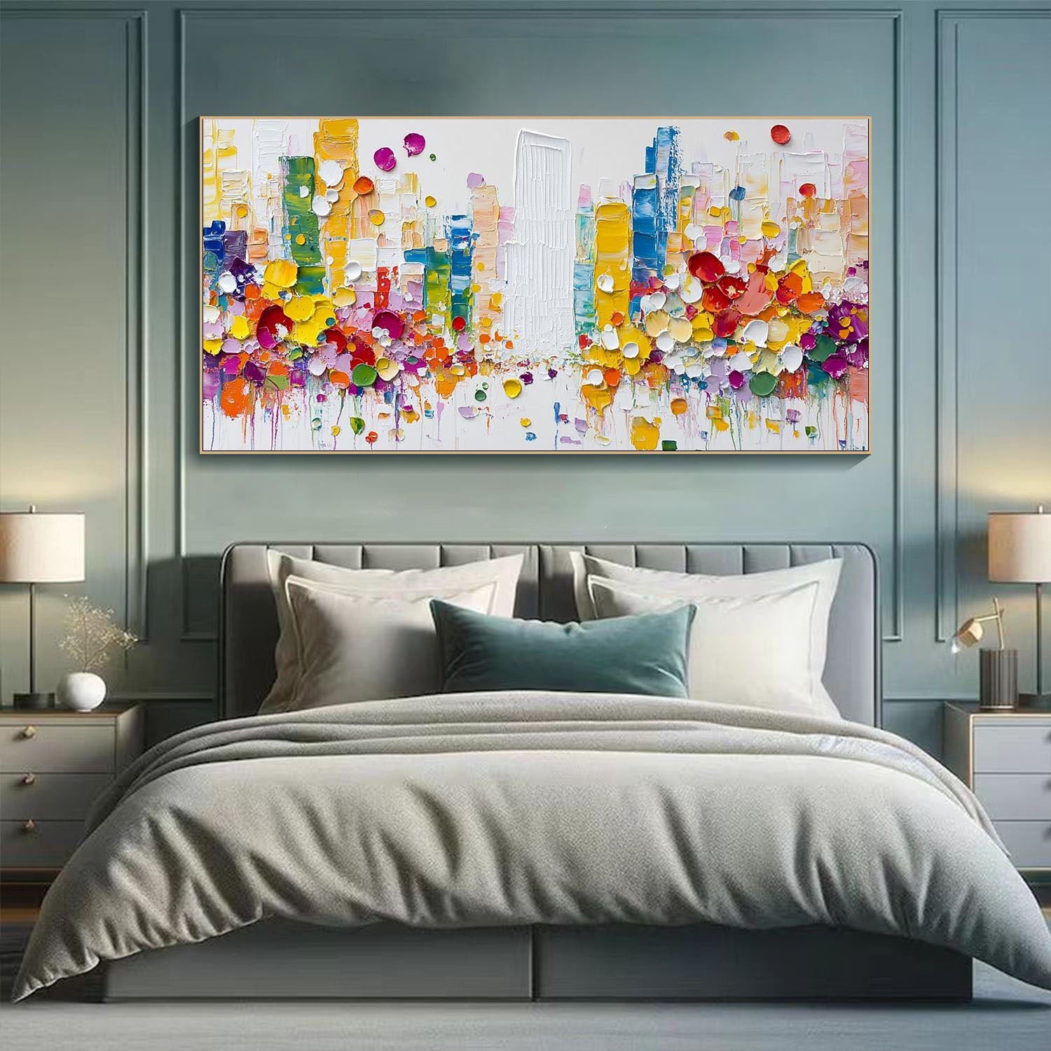 Modern Abstract City Oil Painting, Colorful 3D Street #TB 067