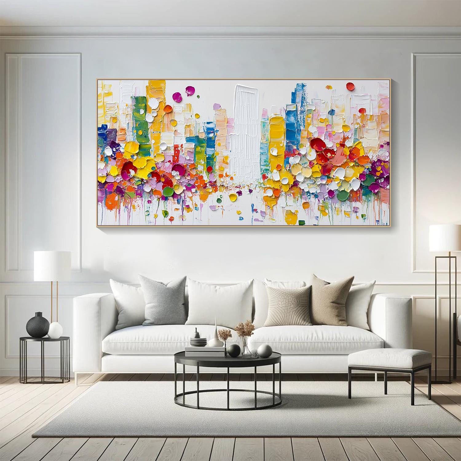 Modern Abstract City Oil Painting, Colorful 3D Street #TB 067