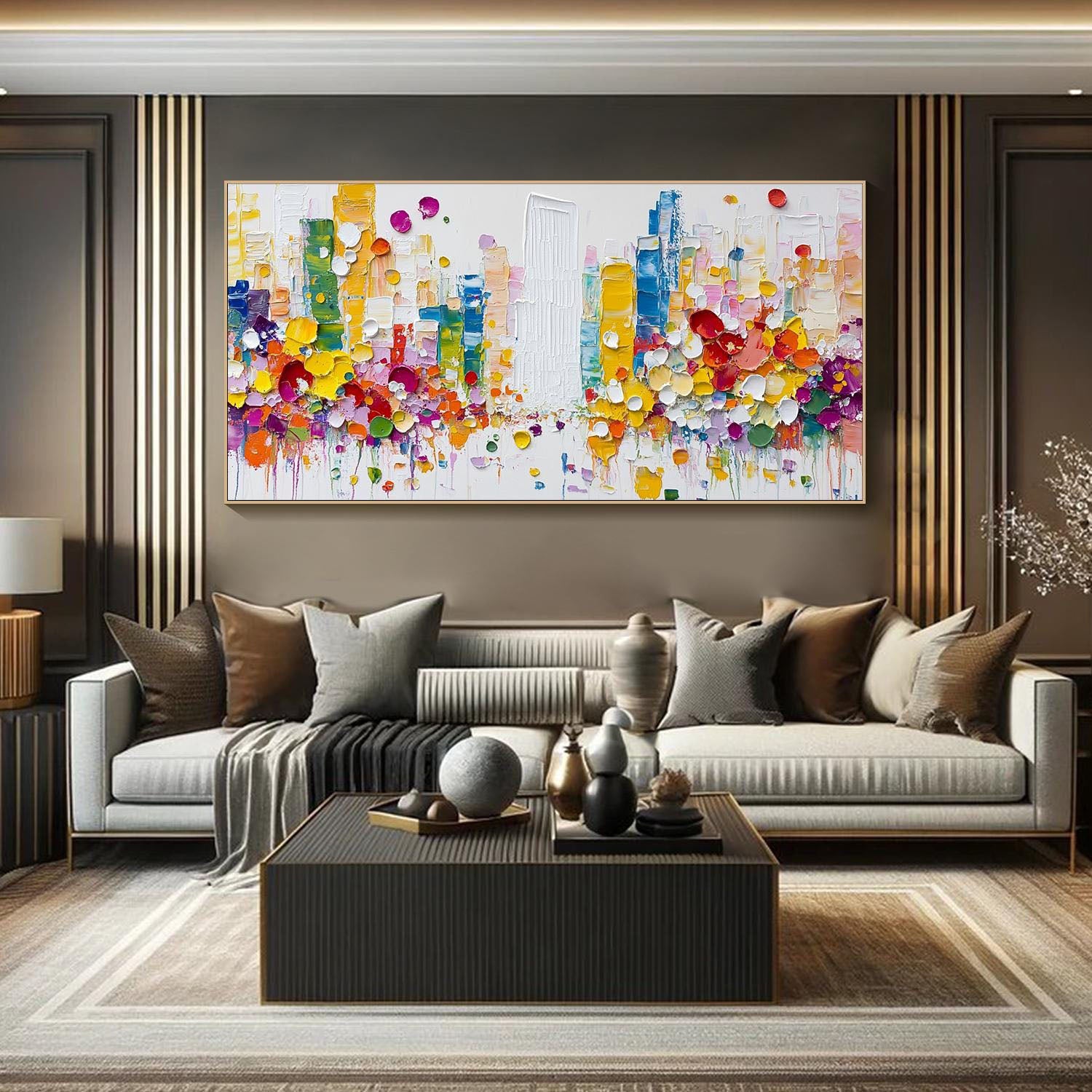 Modern Abstract City Oil Painting, Colorful 3D Street #TB 067