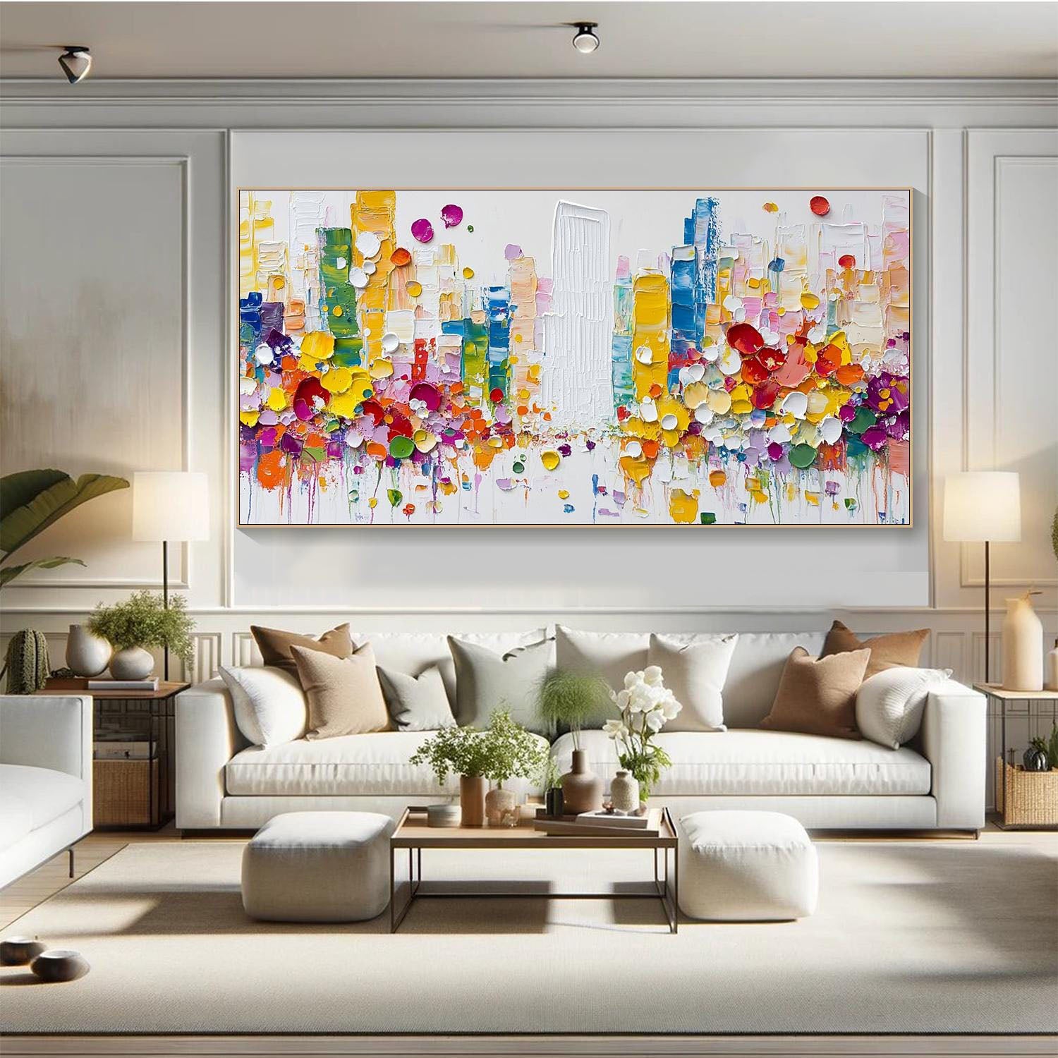 Modern Abstract City Oil Painting, Colorful 3D Street #TB 067
