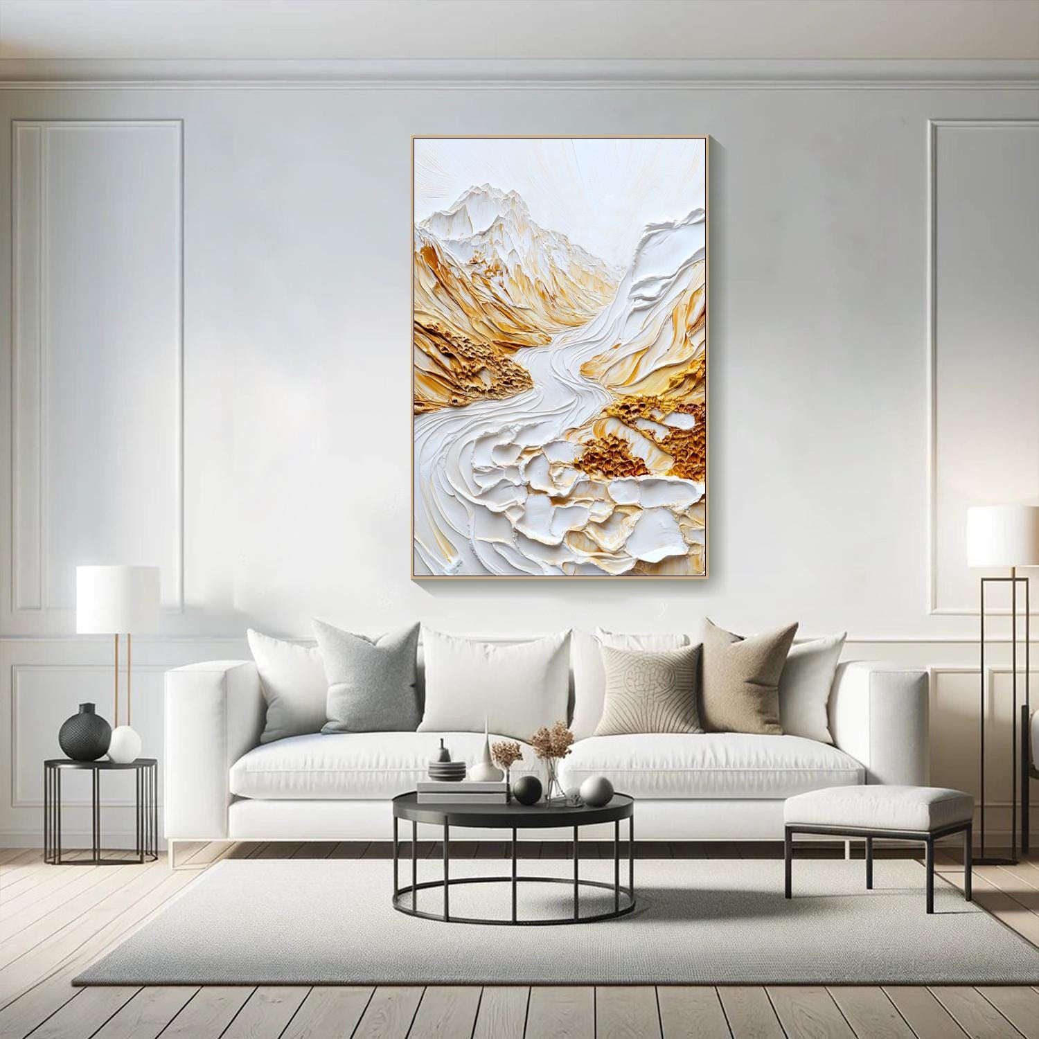 Modern 3D Embossed Landscape Art, White Gold Grand #TB 064
