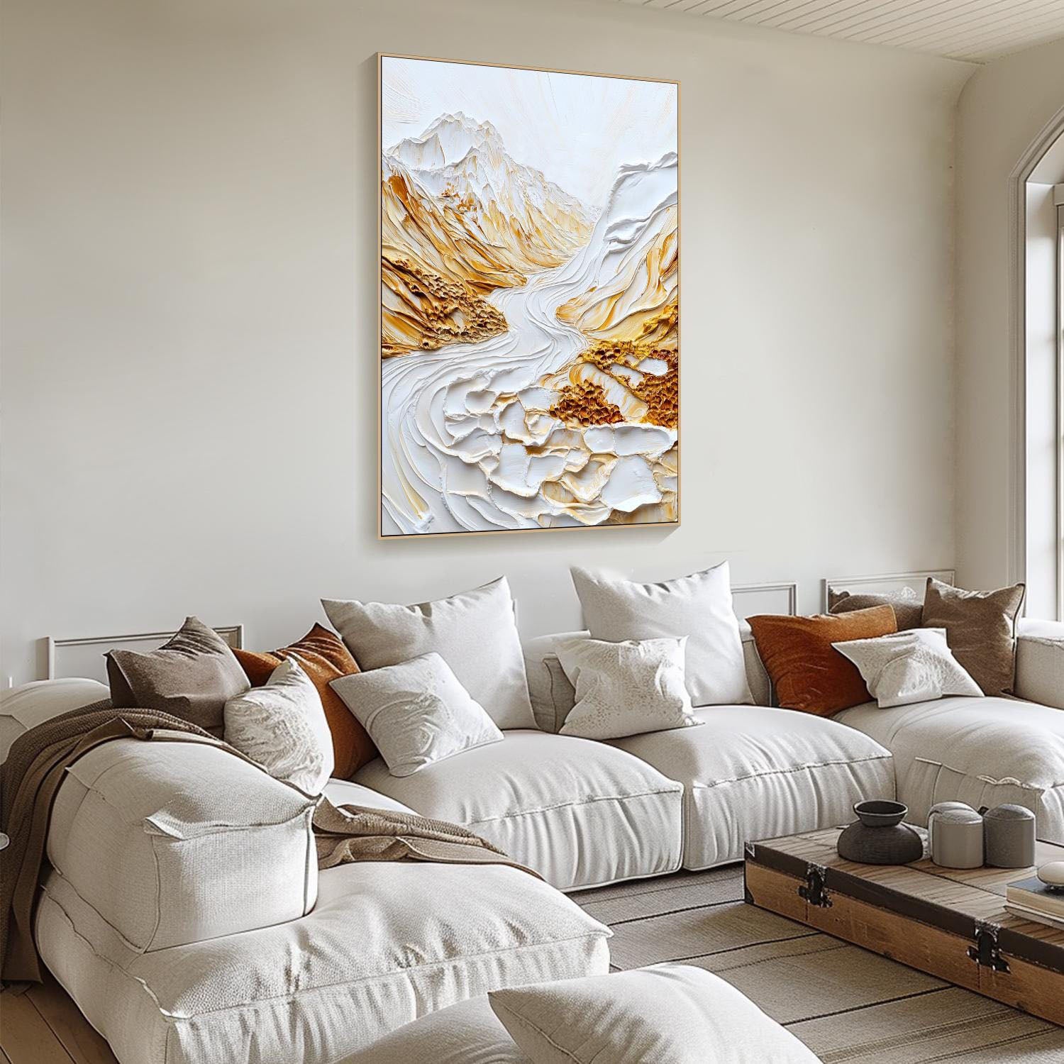 Modern 3D Embossed Landscape Art, White Gold Grand #TB 064