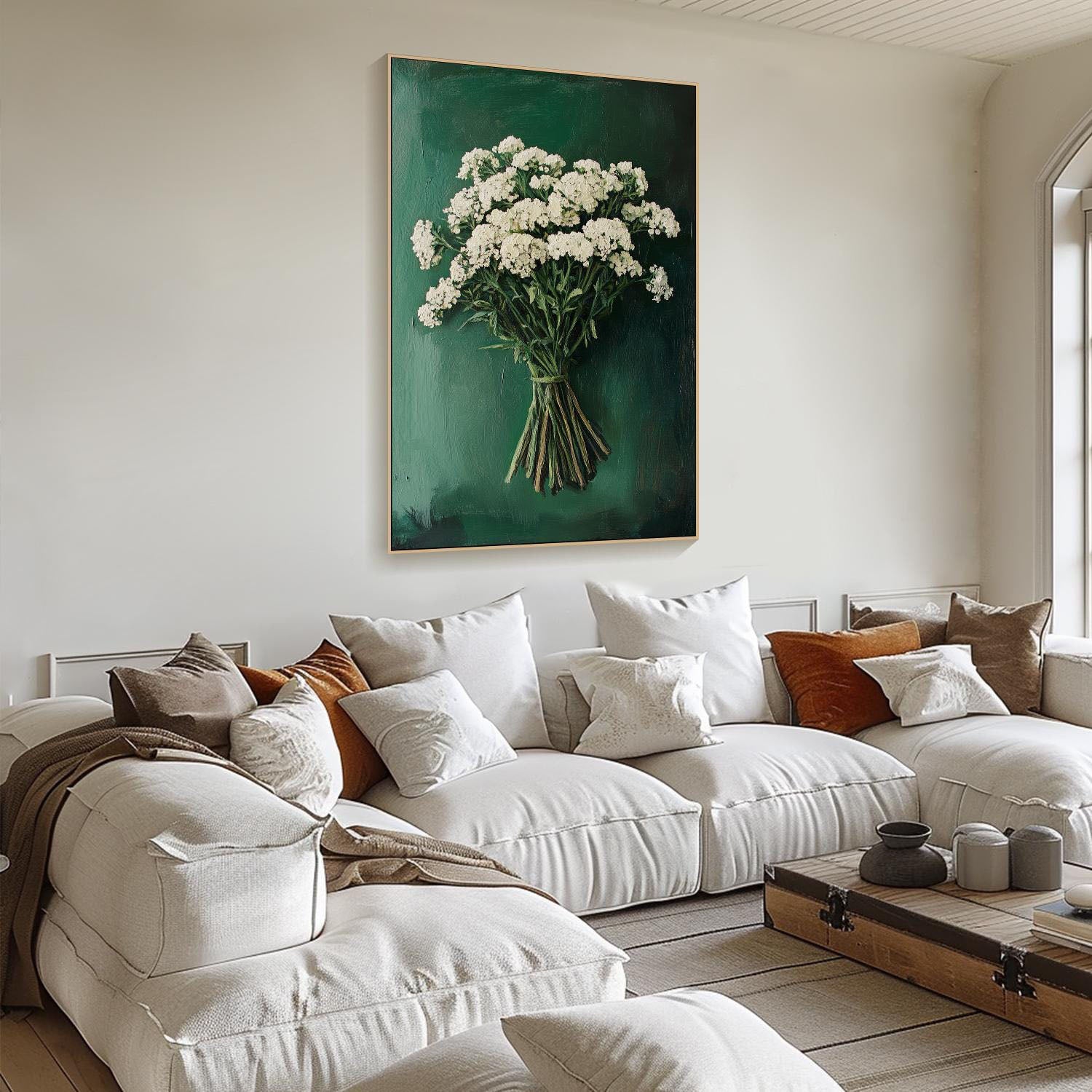 Green Background Floral Oil Painting | Modern Home Decor | Art Collection #TB 012