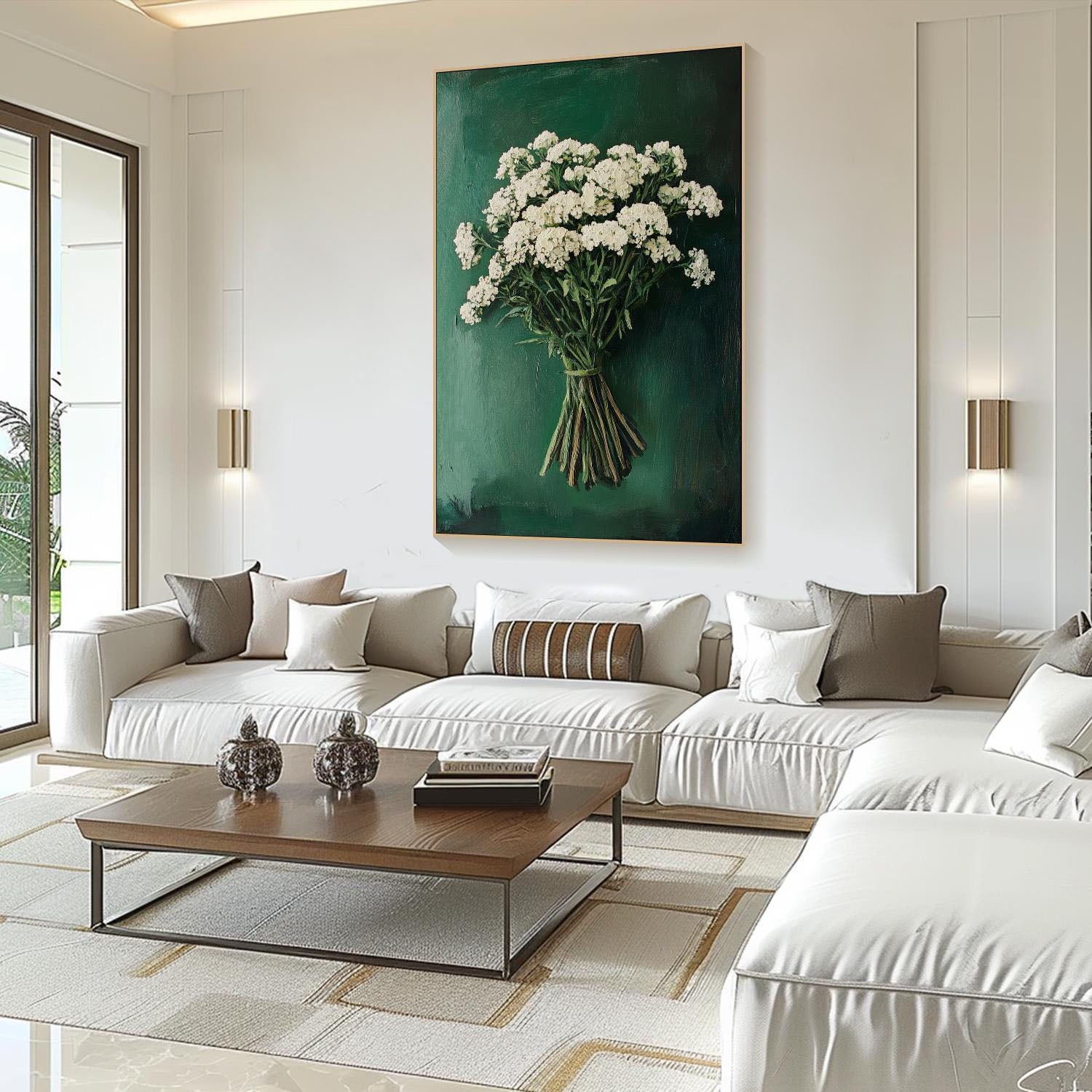 Green Background Floral Oil Painting | Modern Home Decor | Art Collection #TB 012