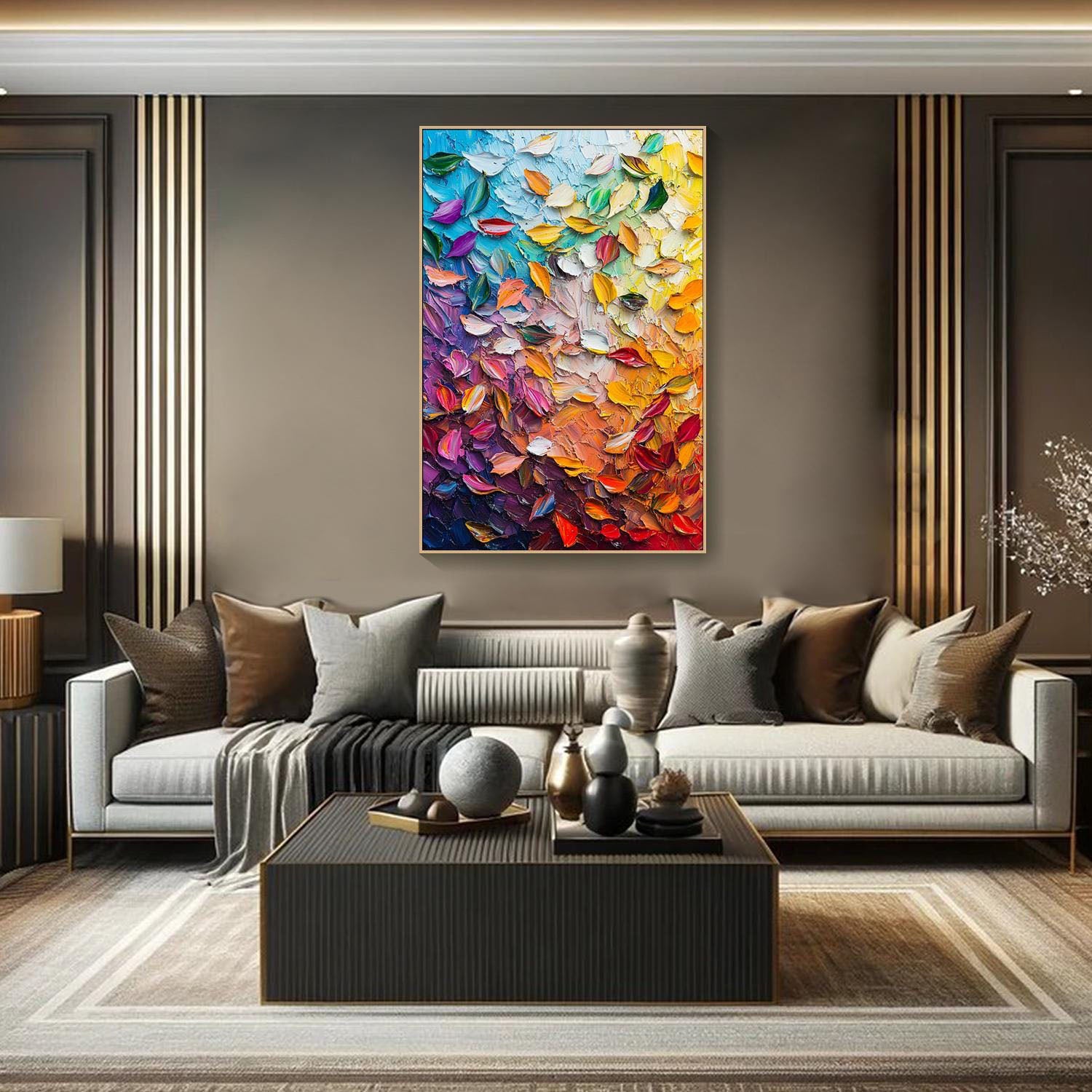 Hand-Painted Textured Abstract Art | Colorful Petal Oil Painting #TB 091
