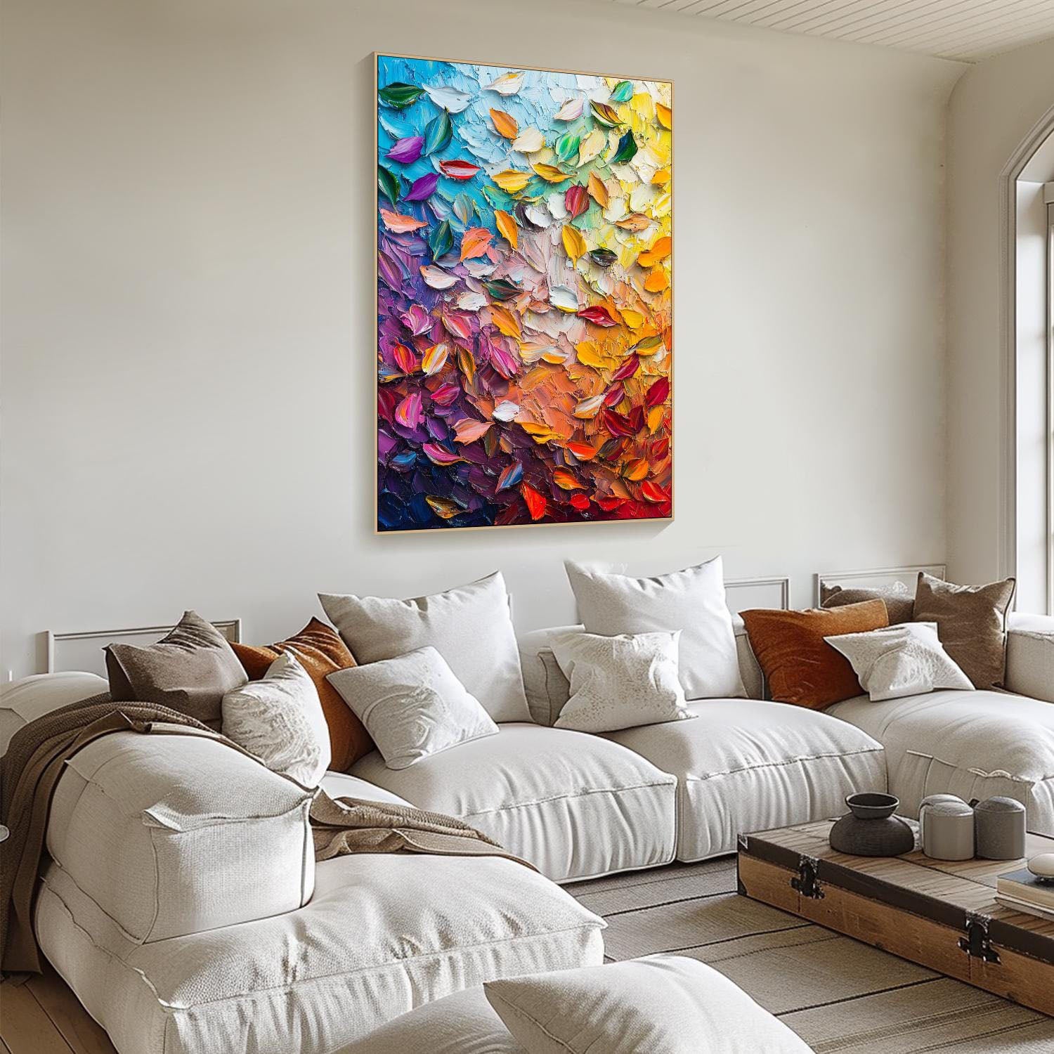 Hand-Painted Textured Abstract Art | Colorful Petal Oil Painting #TB 091