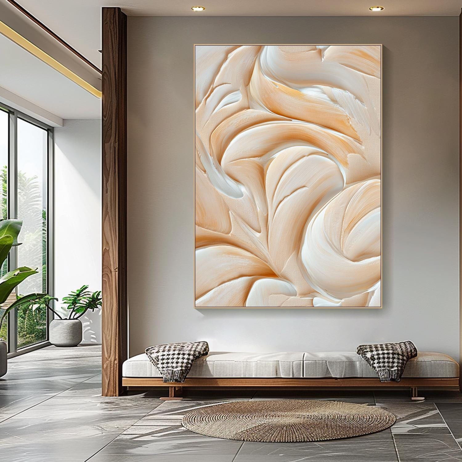 Abstract Cream & White Textured Oil Painting for Living Room #TC 002