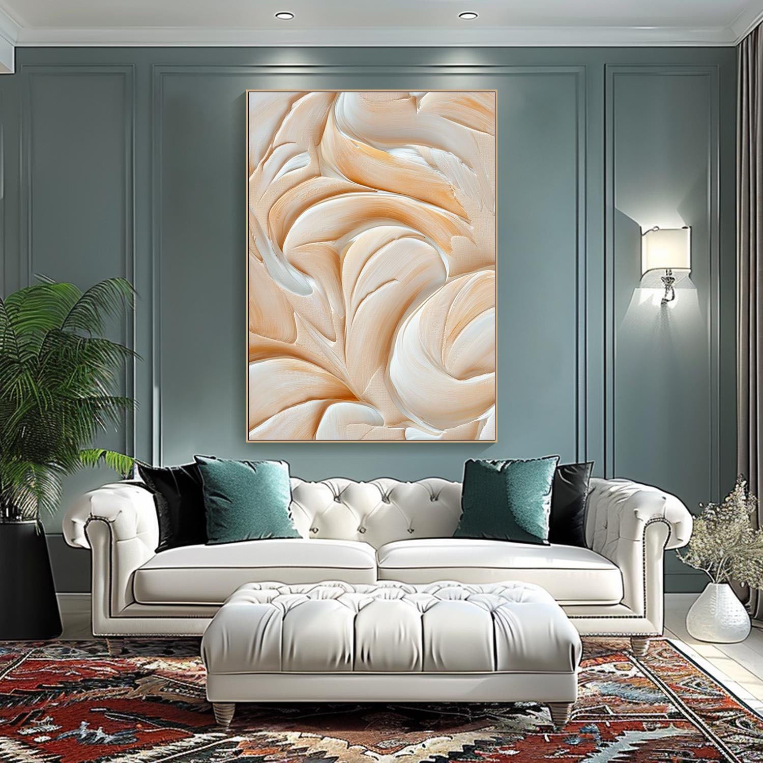 Abstract Cream & White Textured Oil Painting for Living Room #TC 002