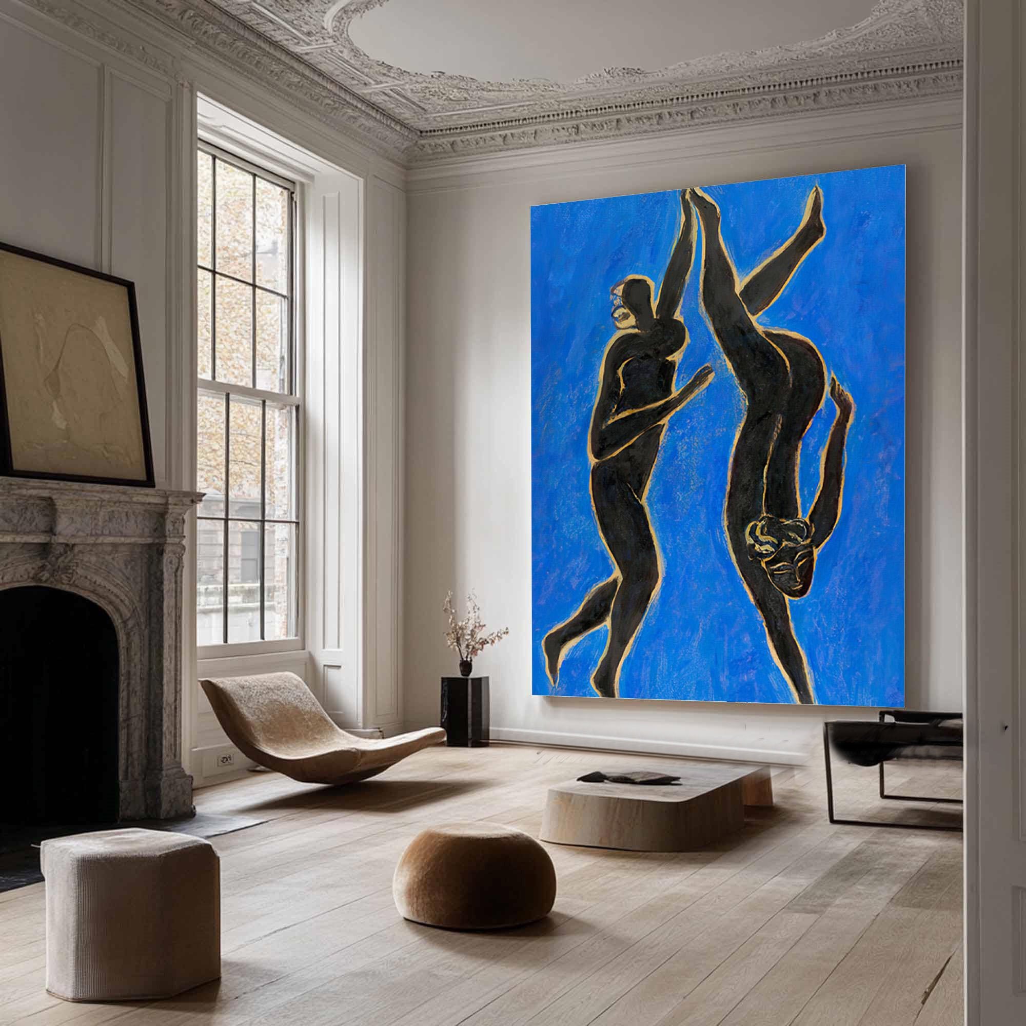 Vivid Blue Abstract Figure Art, Modern Decor #TB 059