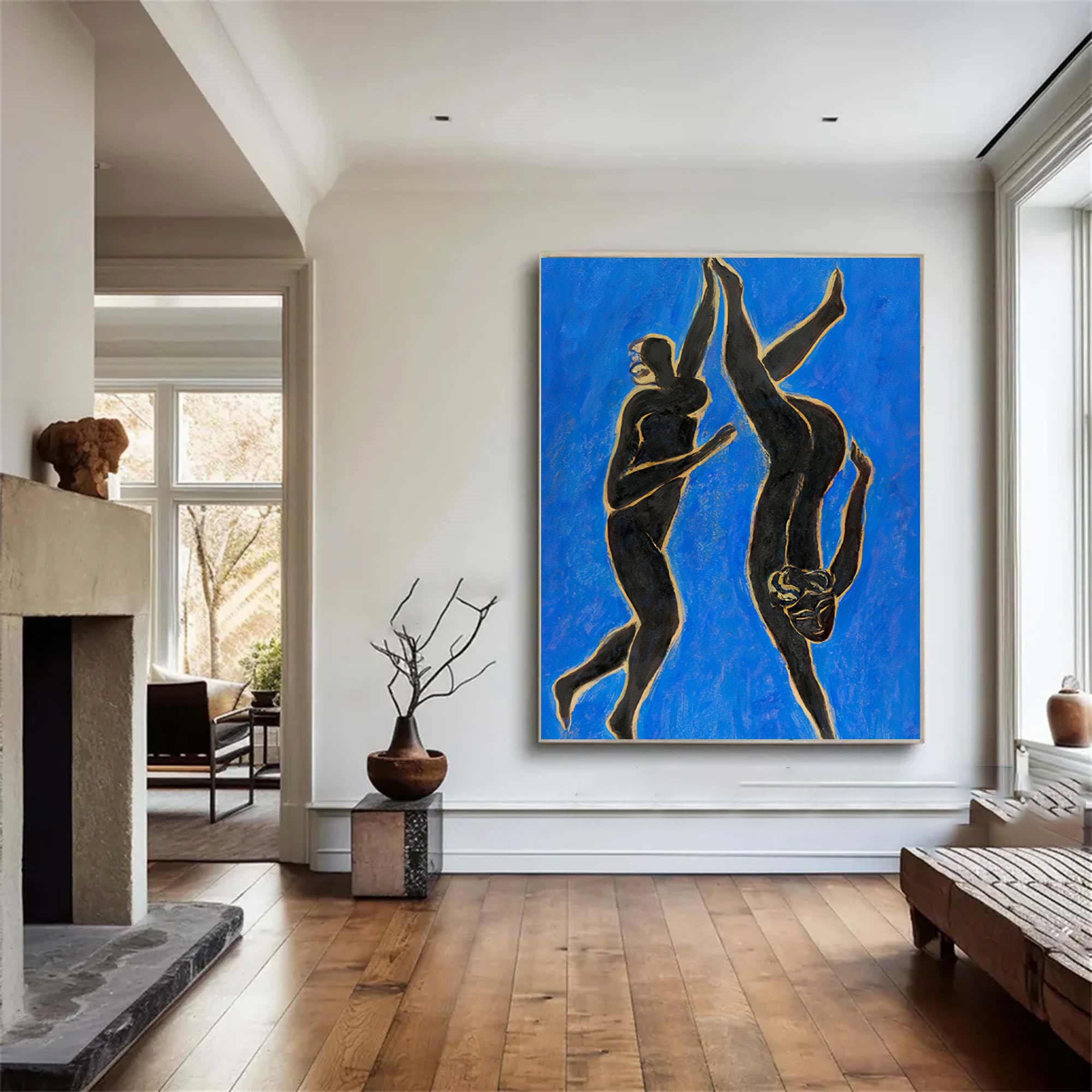 Vivid Blue Abstract Figure Art, Modern Decor #TB 059