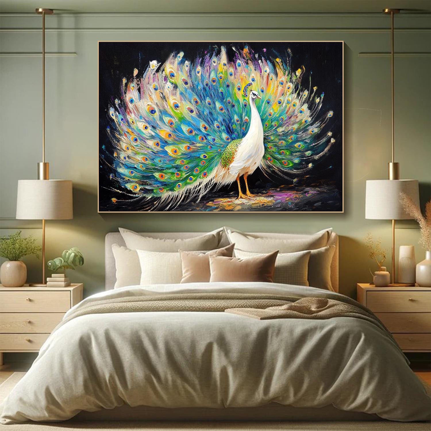Stunning 3D Colorful Peacock Large Textured Oil Painting #ZZ 011