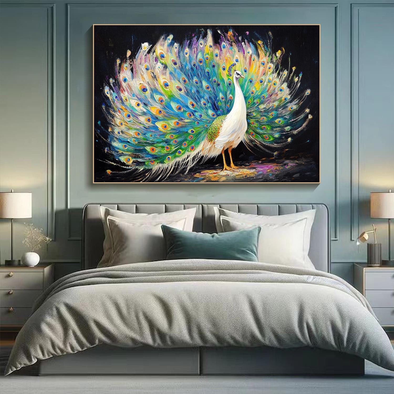 Stunning 3D Colorful Peacock Large Textured Oil Painting #ZZ 011