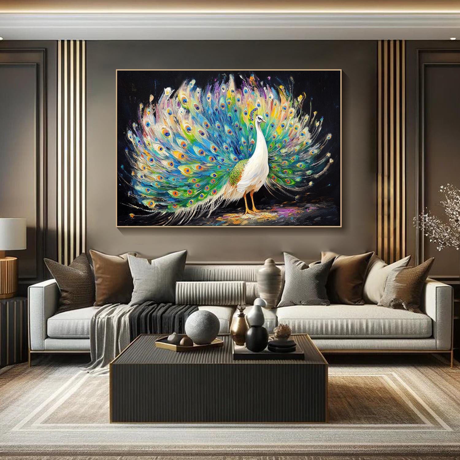 Stunning 3D Colorful Peacock Large Textured Oil Painting #ZZ 011