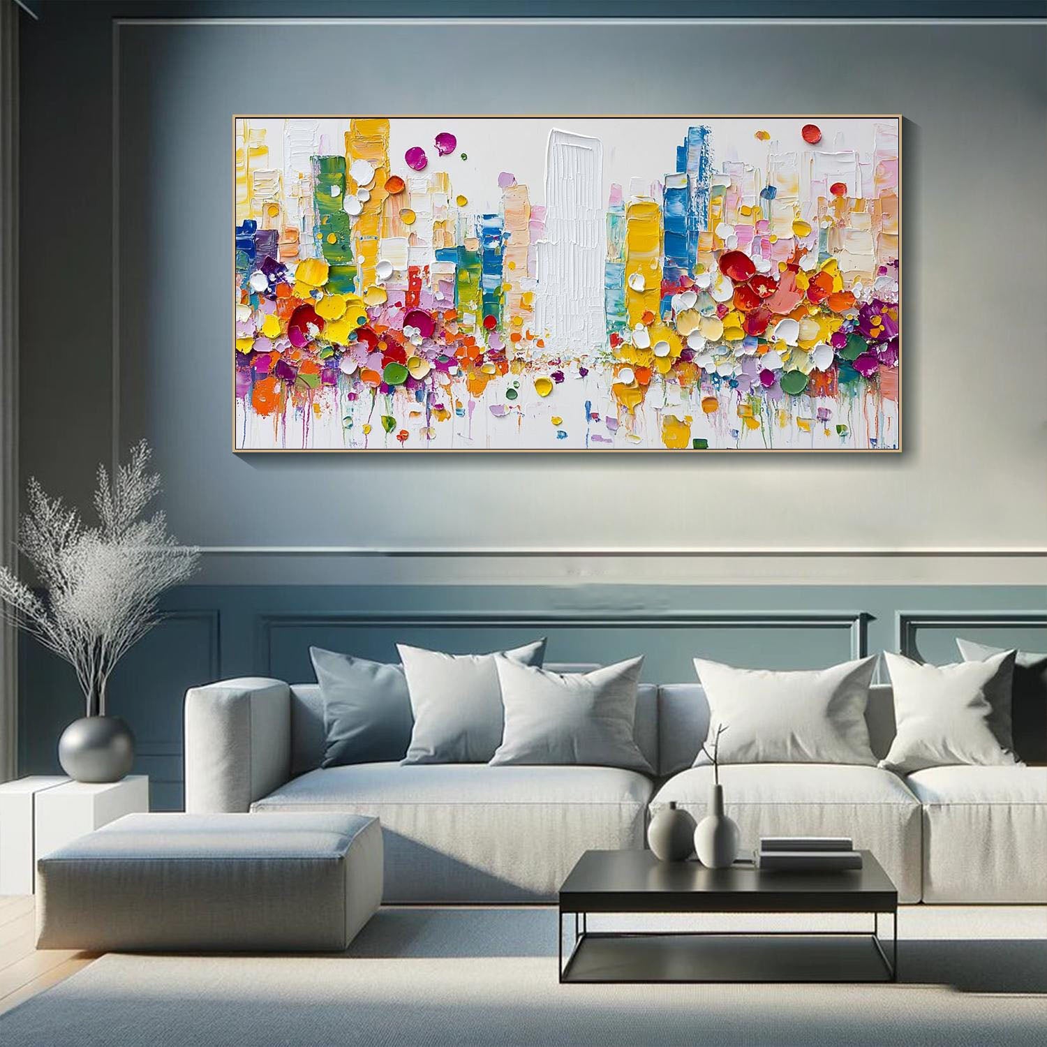 Modern Abstract City Oil Painting, Colorful 3D Street #TB 067