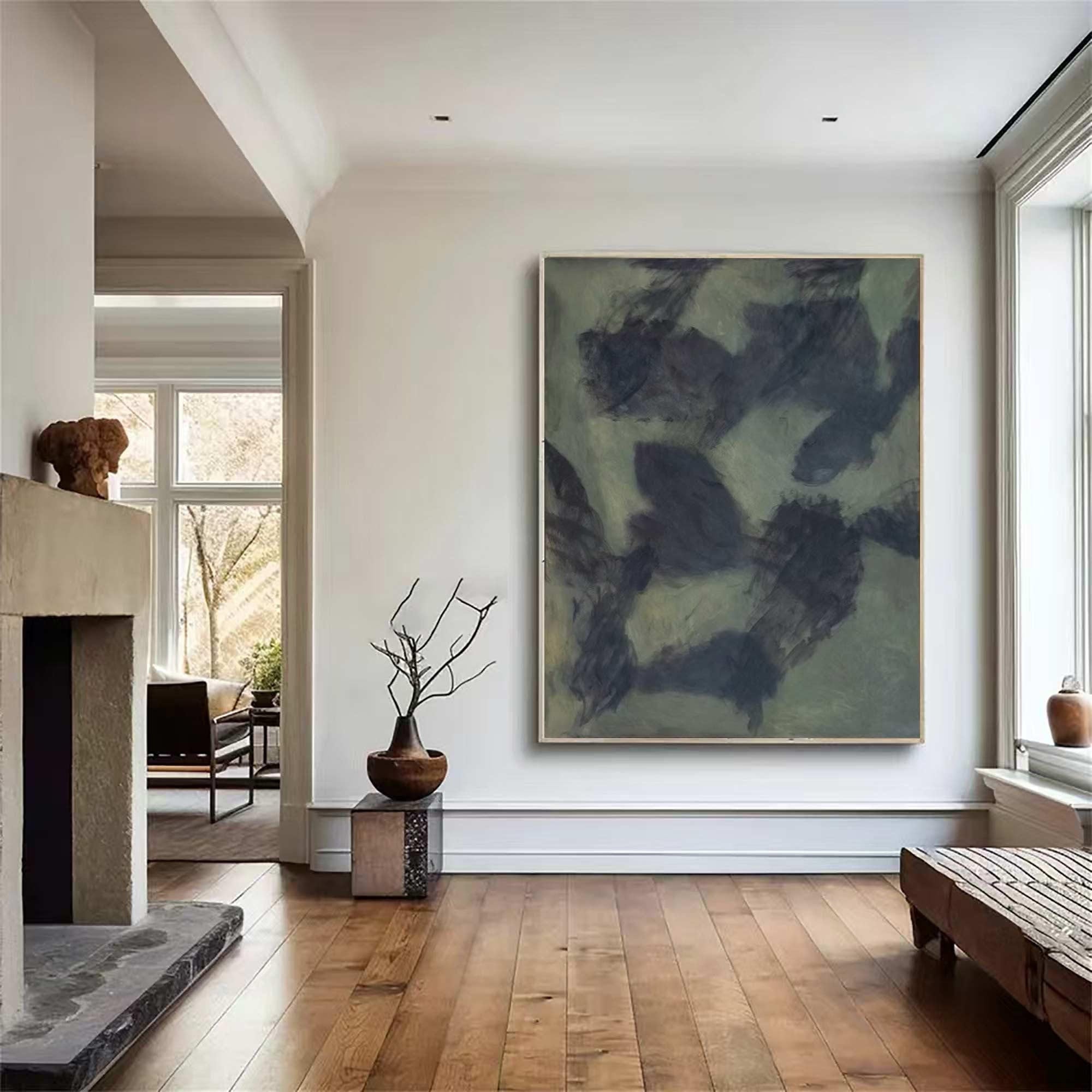 Gray-Green Toned Texture Abstract Painting, Home Artwork