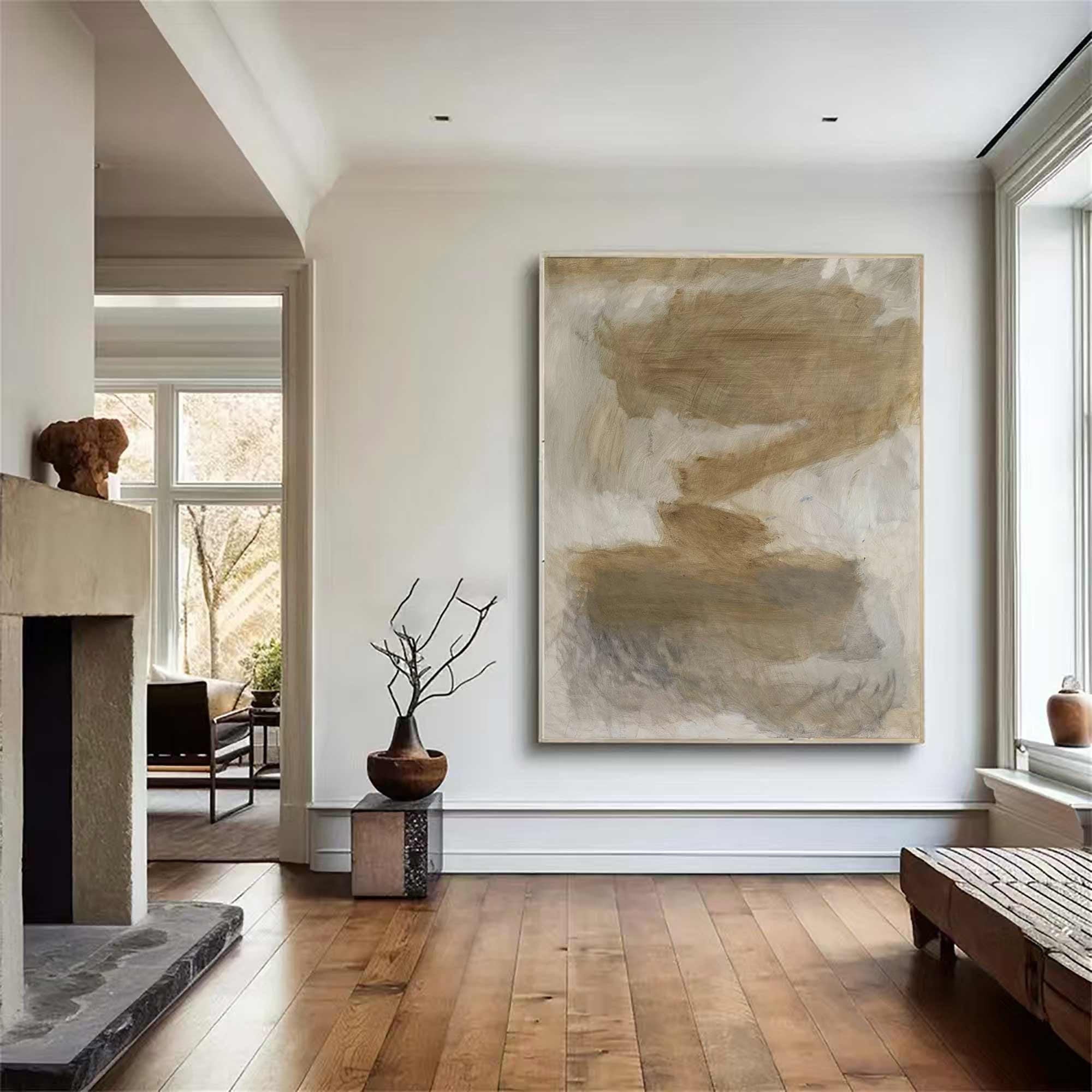 Minimalist Beige Brown Gray Abstract, Modern Soft Art