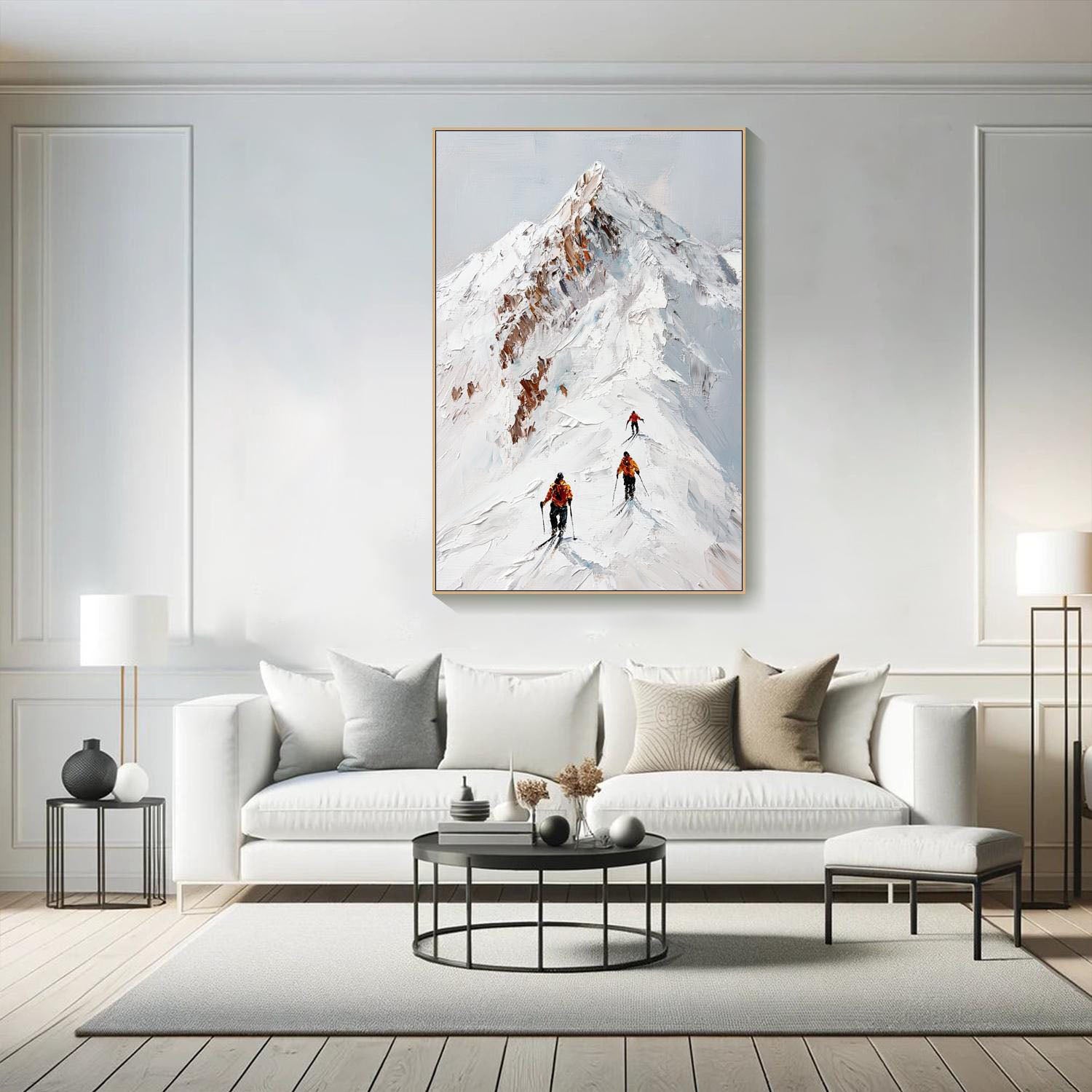 Snow Mountain Climbers Abstract Oil Painting, Modern Outdoor Sport Wall Decor #TB 051