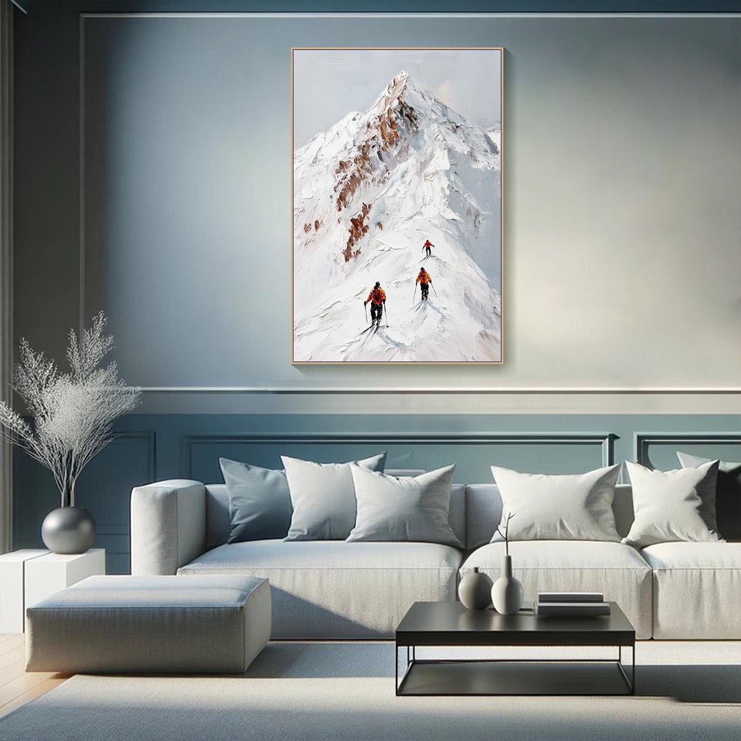 Snow Mountain Climbers Abstract Oil Painting, Modern Outdoor Sport Wall Decor #TB 051