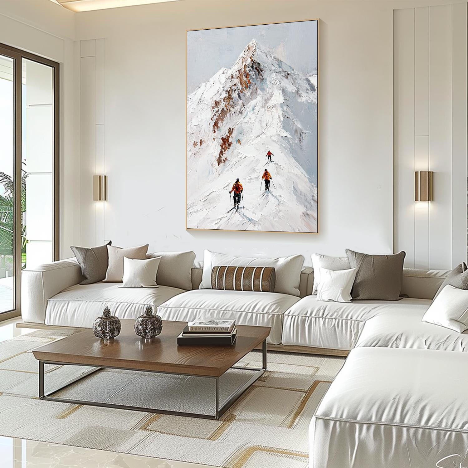 Snow Mountain Climbers Abstract Oil Painting, Modern Outdoor Sport Wall Decor #TB 051