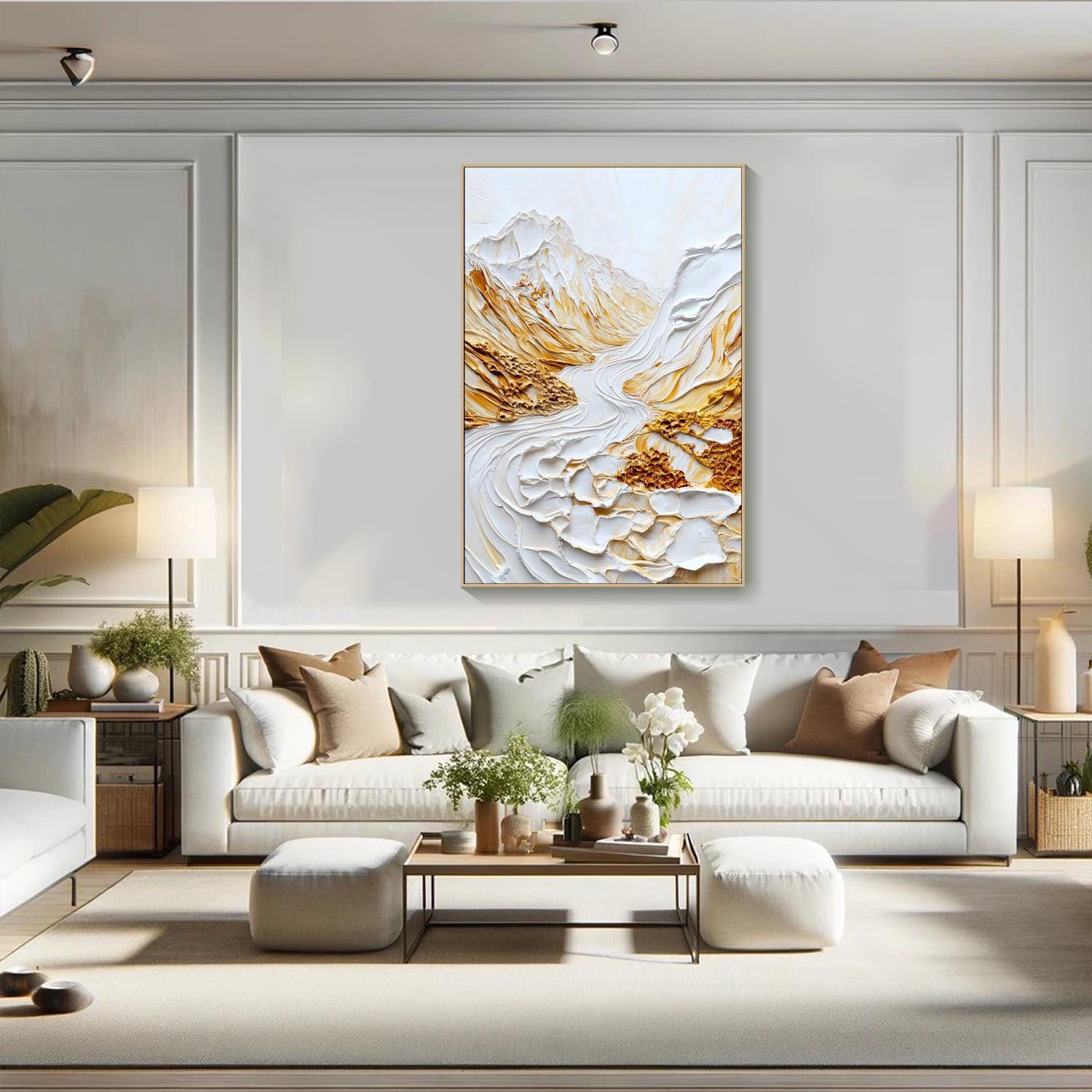 Modern 3D Embossed Landscape Art, White Gold Grand #TB 064