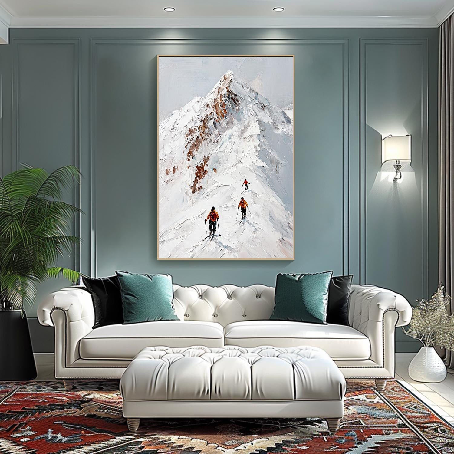 Snow Mountain Climbers Abstract Oil Painting, Modern Outdoor Sport Wall Decor #TB 051
