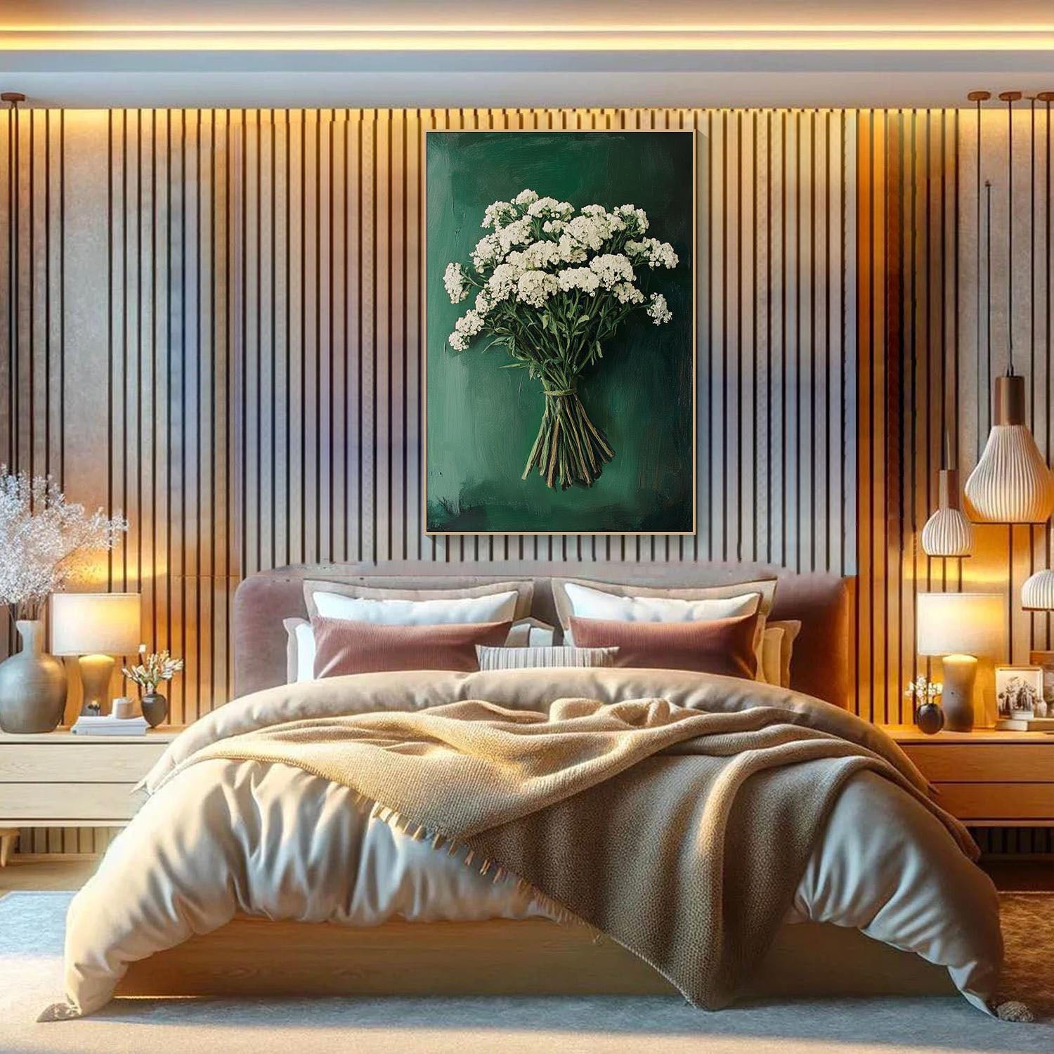 Green Background Floral Oil Painting | Modern Home Decor | Art Collection #TB 012