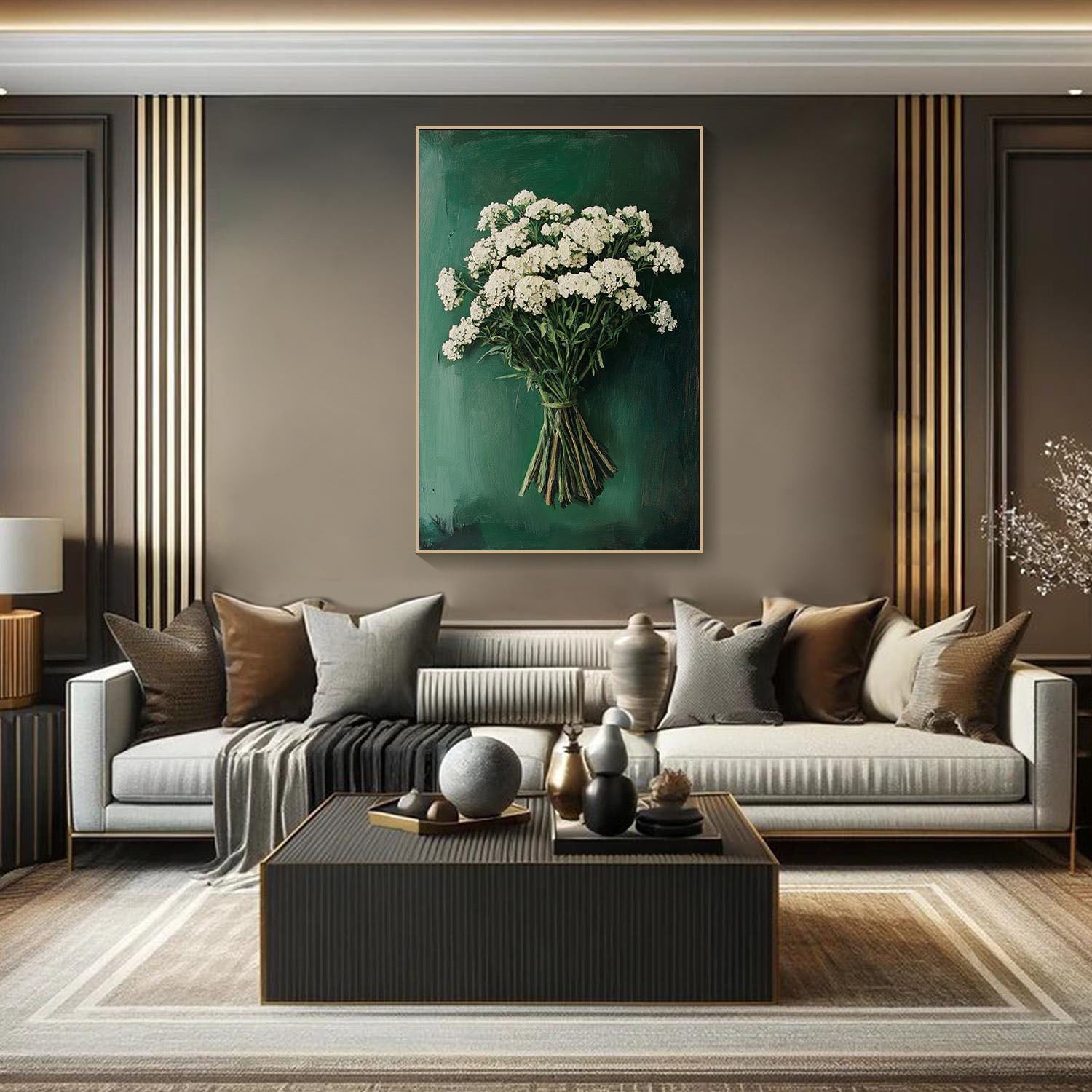 Green Background Floral Oil Painting | Modern Home Decor | Art Collection #TB 012