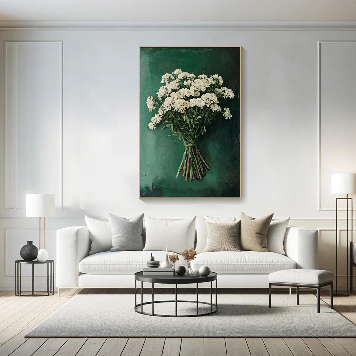 Green Background Floral Oil Painting | Modern Home Decor | Art Collection #TB 012