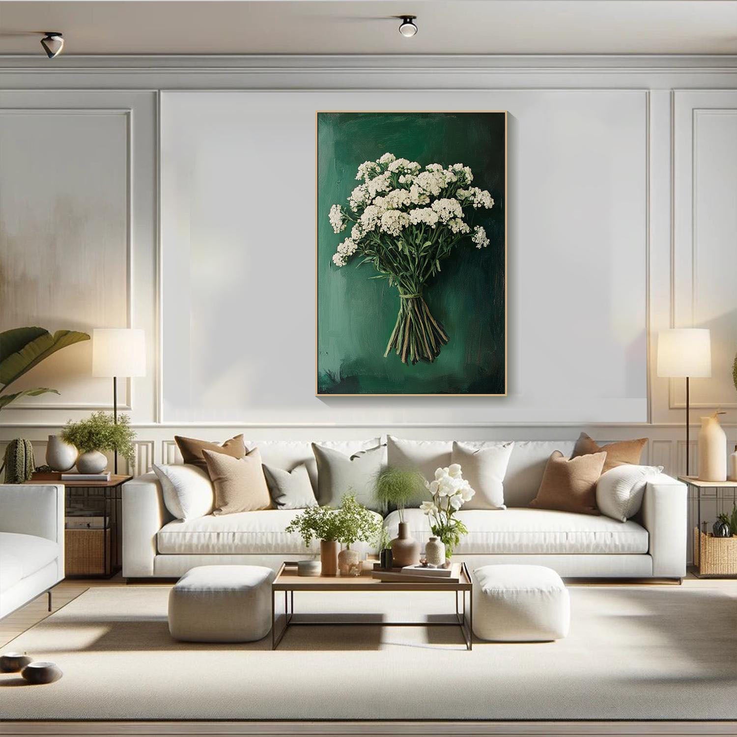 Green Background Floral Oil Painting | Modern Home Decor | Art Collection #TB 012