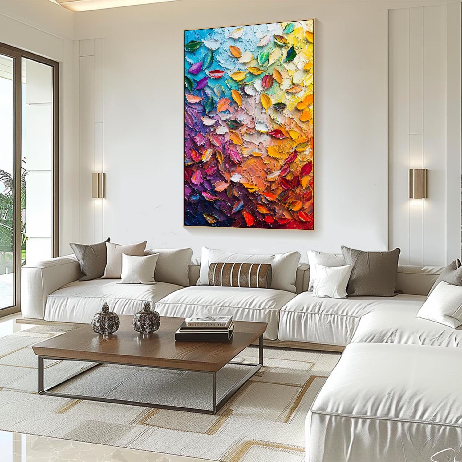 Hand-Painted Textured Abstract Art | Colorful Petal Oil Painting #TB 091