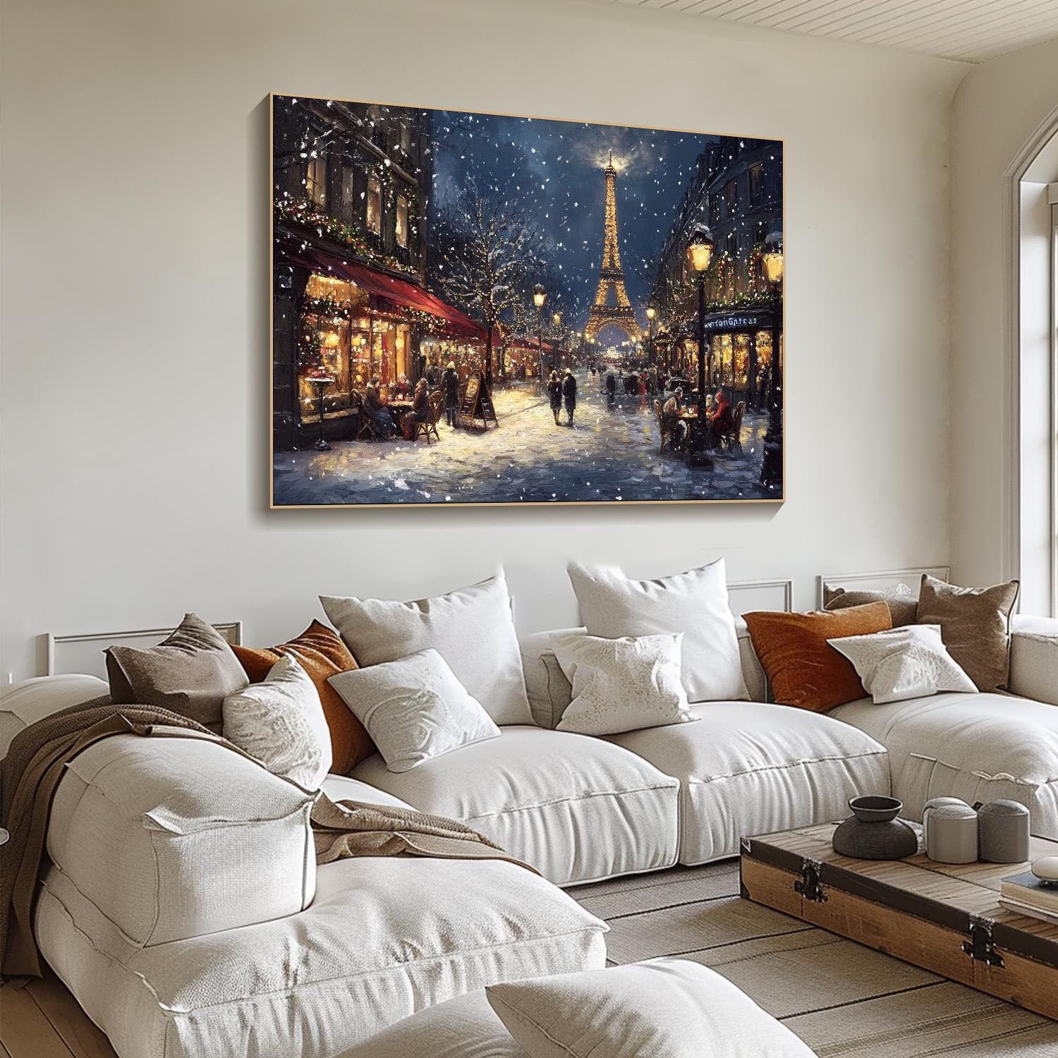 Paris Winter Night Snow Painting, Modern Romantic City #TB 081