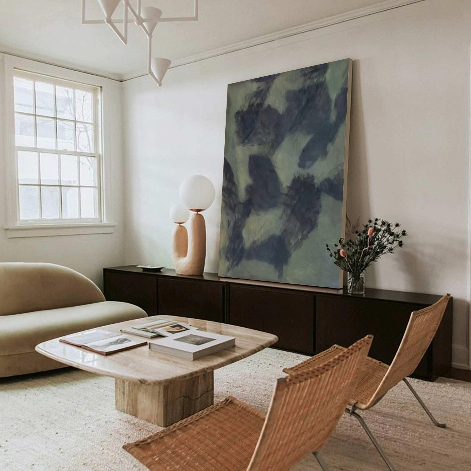 Soft Gray-Green Abstract Texture Art, Modern Art #TB 030