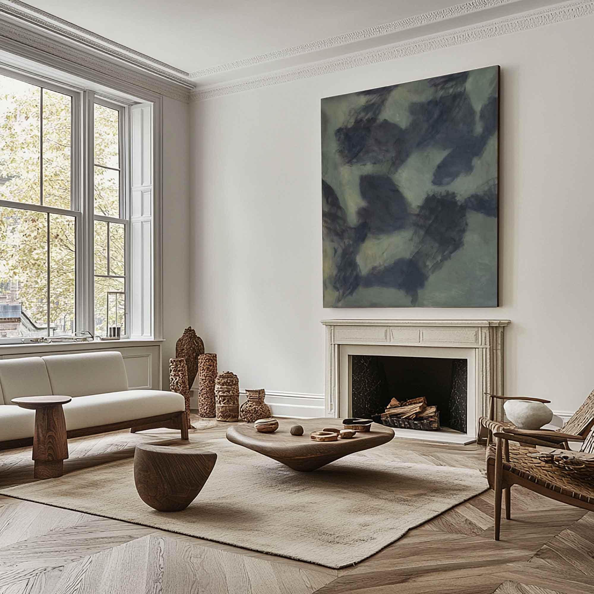 Soft Gray-Green Abstract Texture Art, Modern Art #TB 030