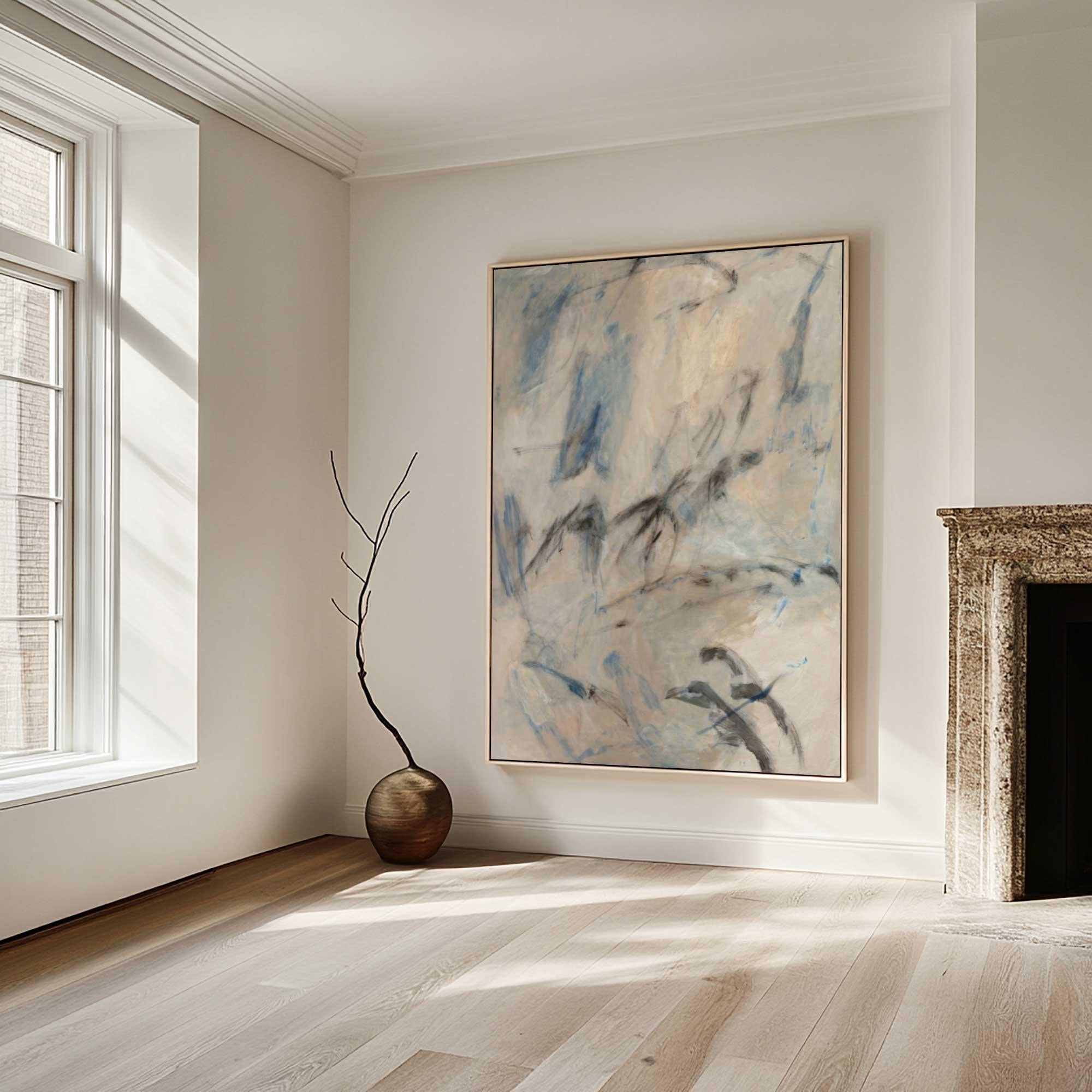 Modern Minimalist Abstract Art, Beige Gray Blue Black #TB 080