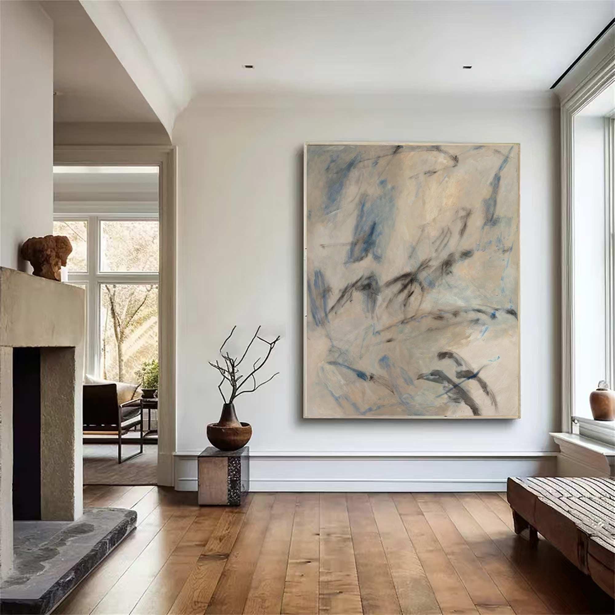 Modern Beige Gray Abstract, Blue Black Blended