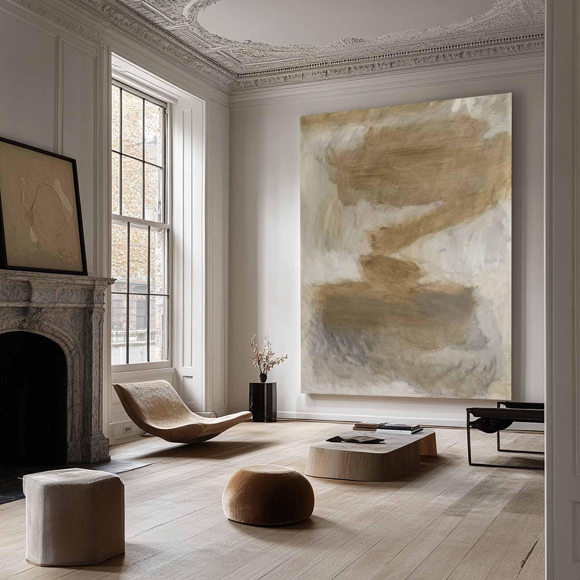 Beige Brown Gray Abstract Blending Art, Modern Minimalist #TB 061