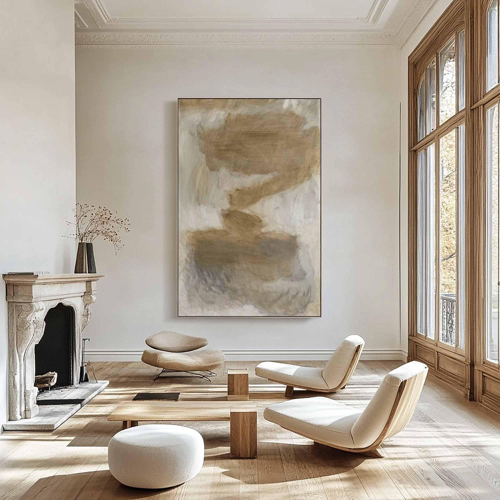 Beige Brown Gray Abstract Blending Art, Modern Minimalist #TB 061