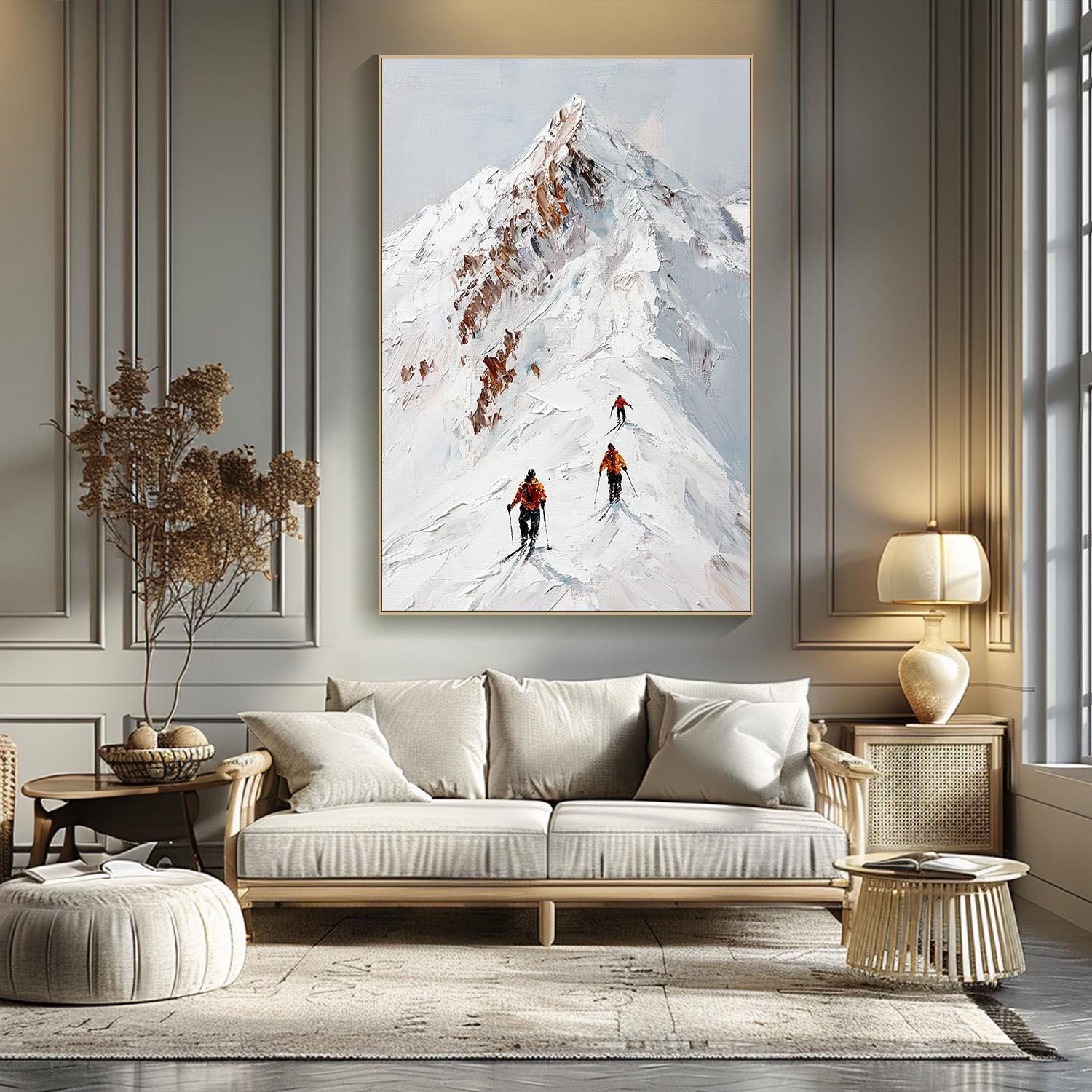 Snow Mountain Climbers Abstract Oil Painting, Modern Outdoor Sport Wall Decor #TB 051