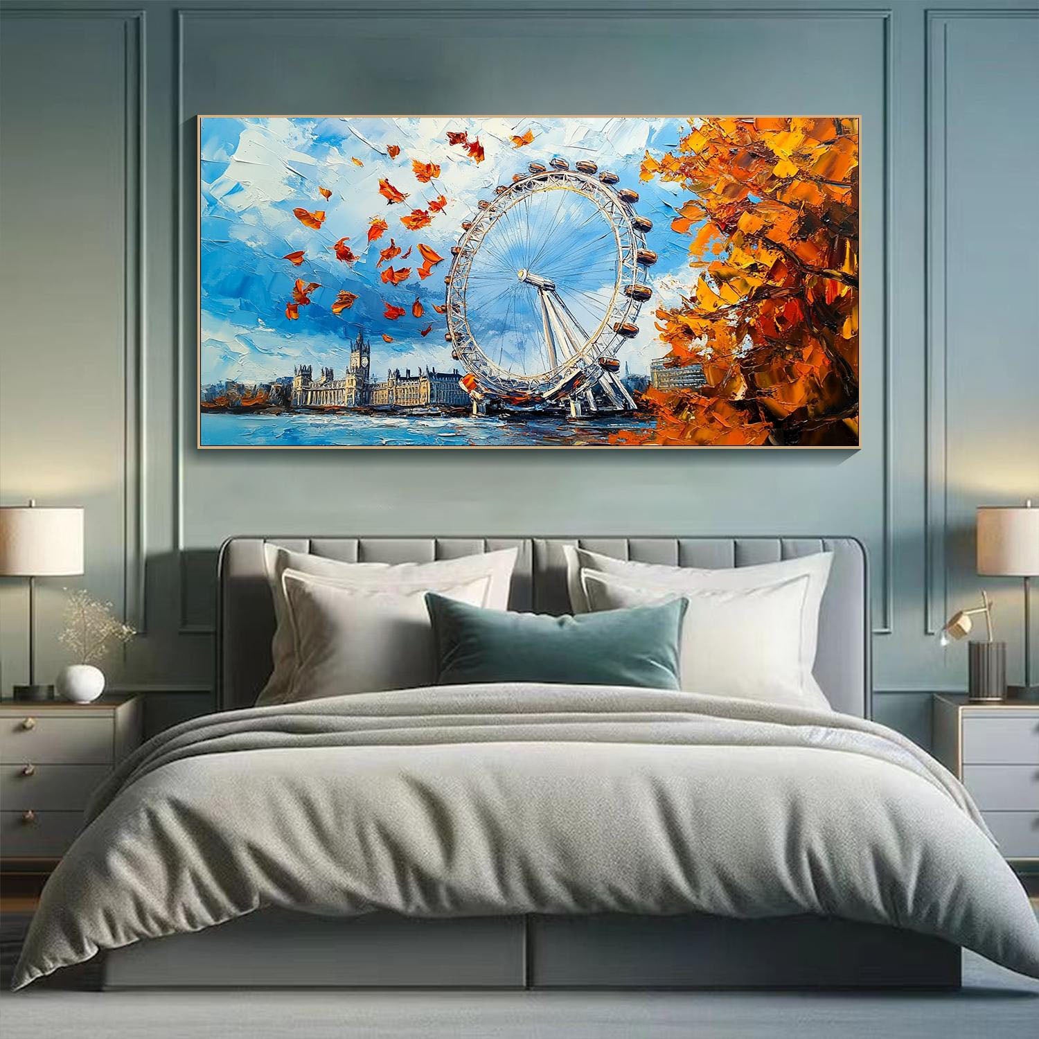 London Eye Themed Oil Painting - Modern Cityscape Art #TB 058