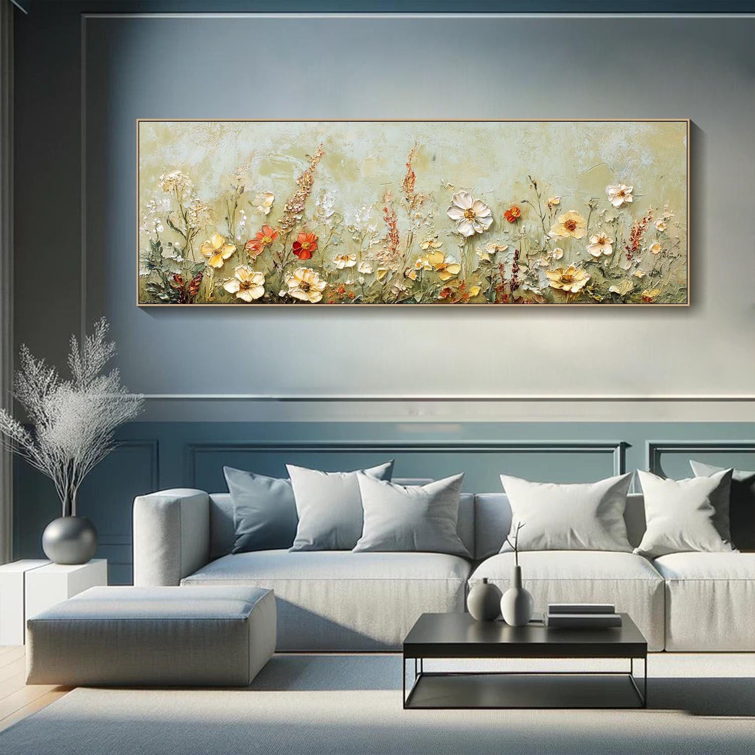 Textured Floral Meadow Painting - Colorful Wildflower Art #TB 003