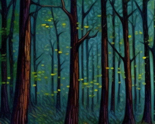 Enchanted Forest Wall Art | Large Landscape Painting with Golden River #ZZ 090