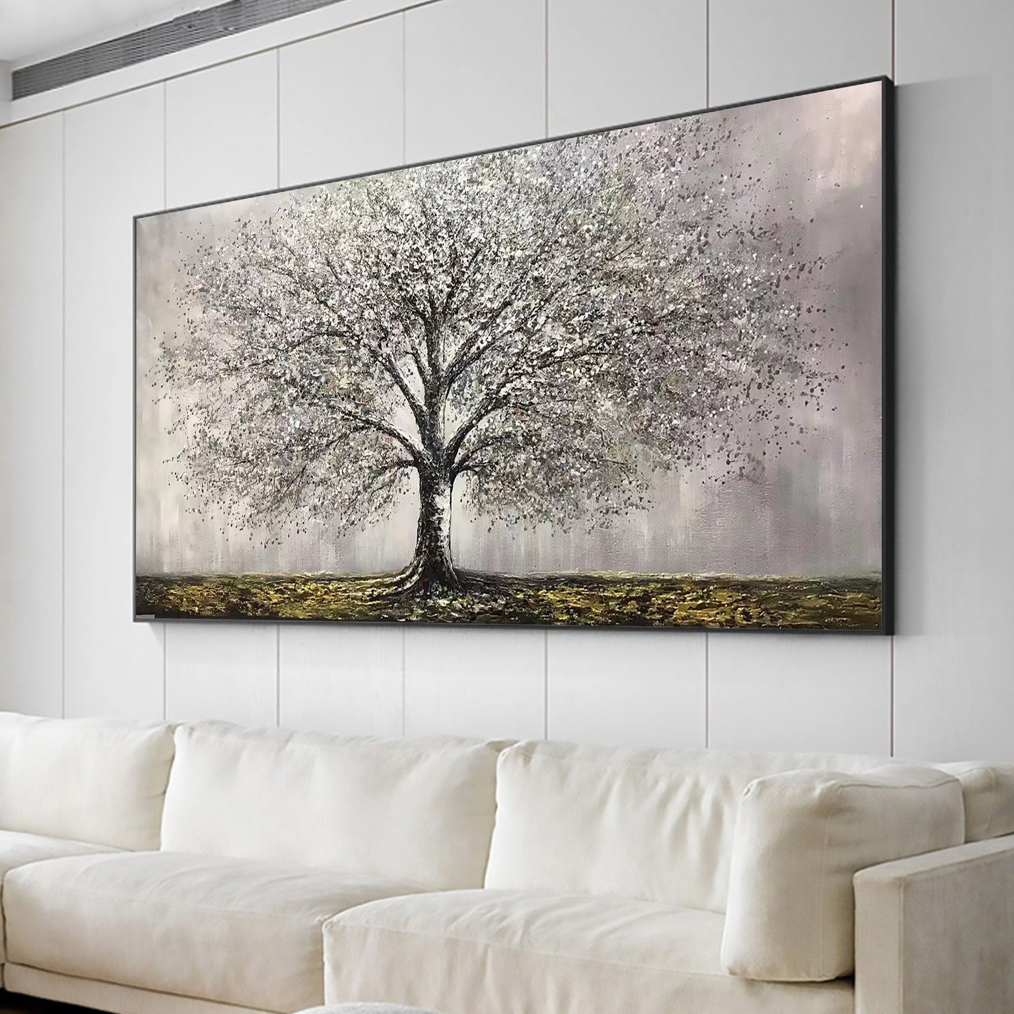 Large White Tree Wall Art | Textured Landscape Painting for Home Decor #ZZ 100
