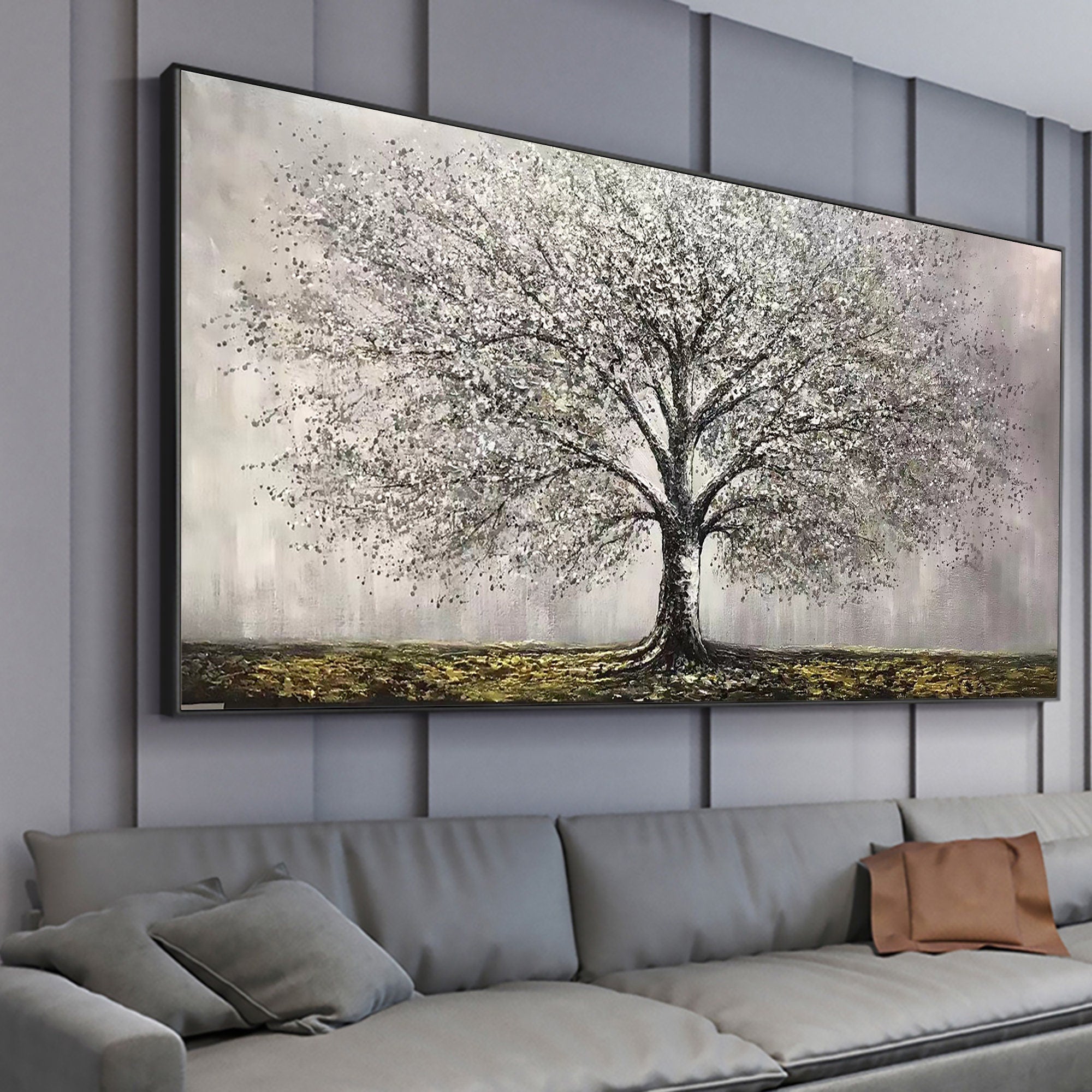 Large White Tree Wall Art | Textured Landscape Painting for Home Decor #ZZ 100