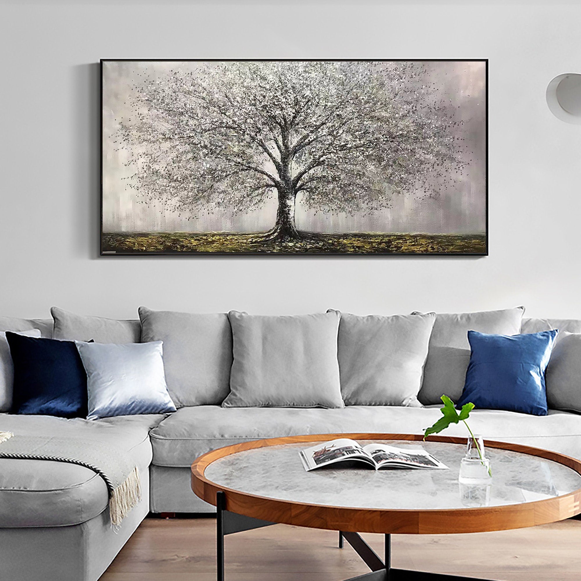 Large White Tree Wall Art | Textured Landscape Painting for Home Decor #ZZ 100