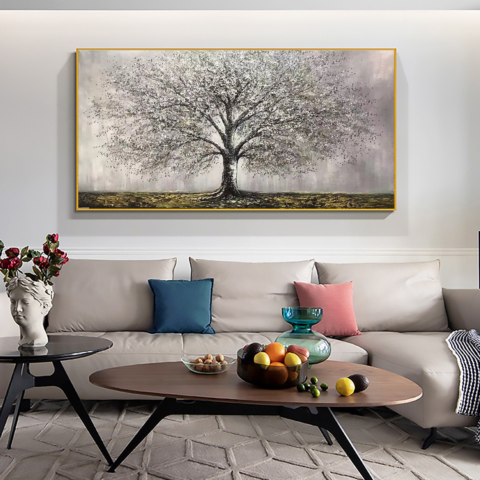 Large White Tree Wall Art | Textured Landscape Painting for Home Decor #ZZ 100