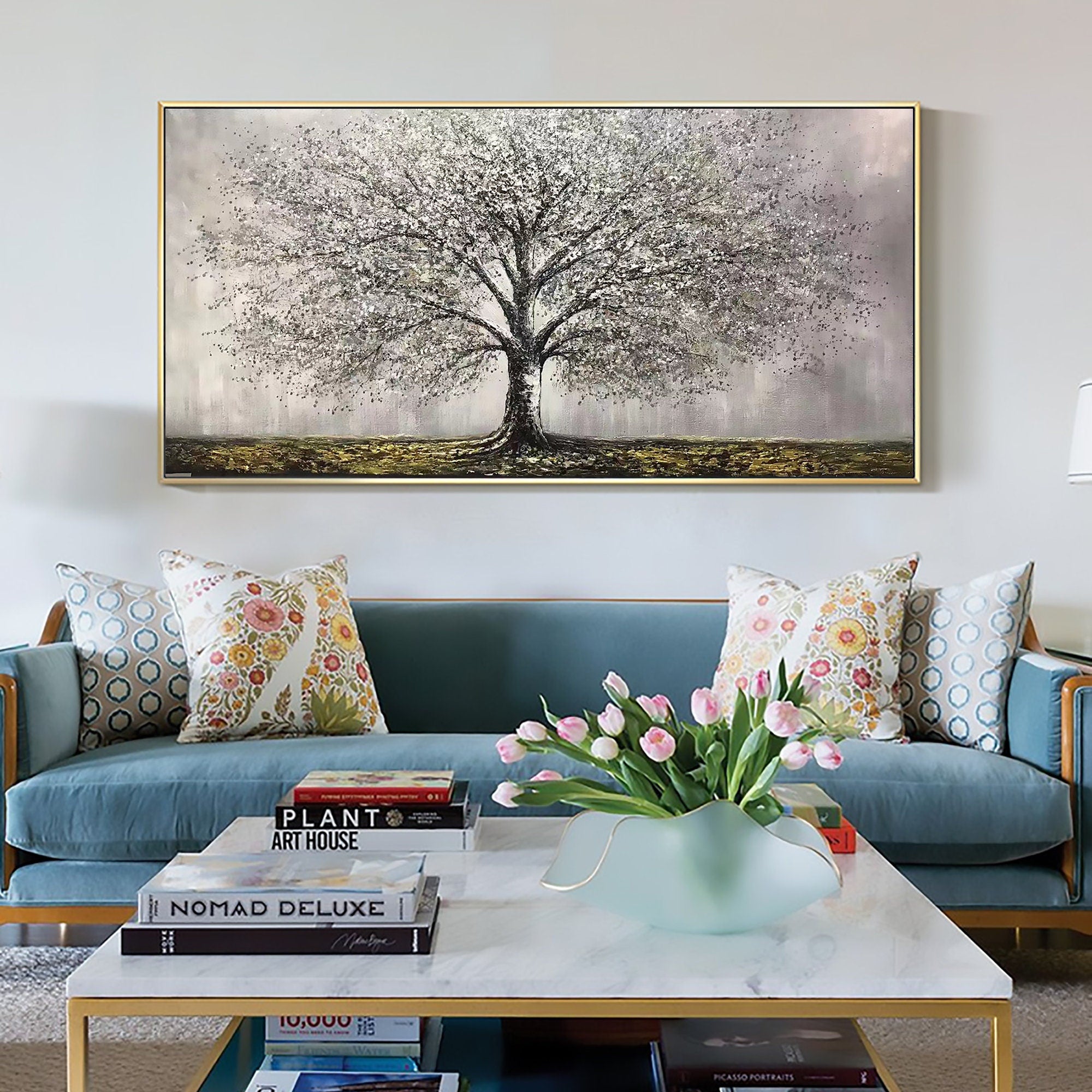 Large White Tree Wall Art | Textured Landscape Painting for Home Decor #ZZ 100