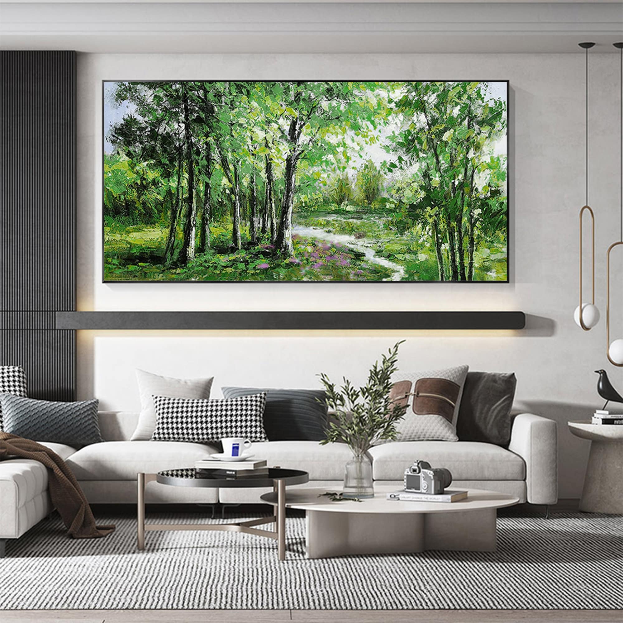 Oversized Landscape Painting | Green Forest Scene Horizontal Wall Art #ZZ 104