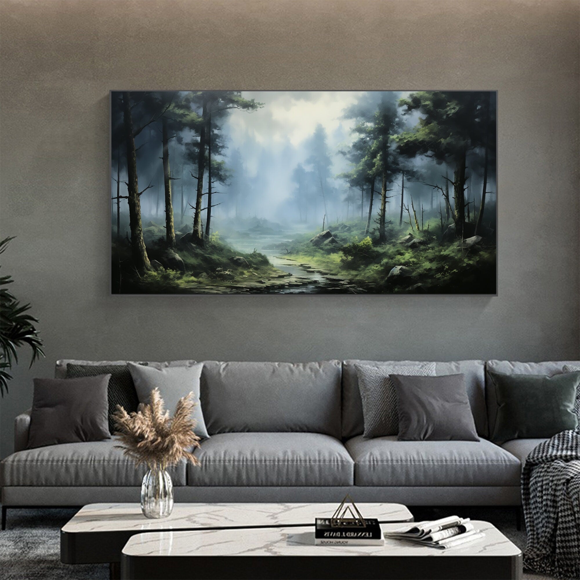 Calming Forest Painting | Oversized Horizontal Landscape Wall Art #ZZ 094