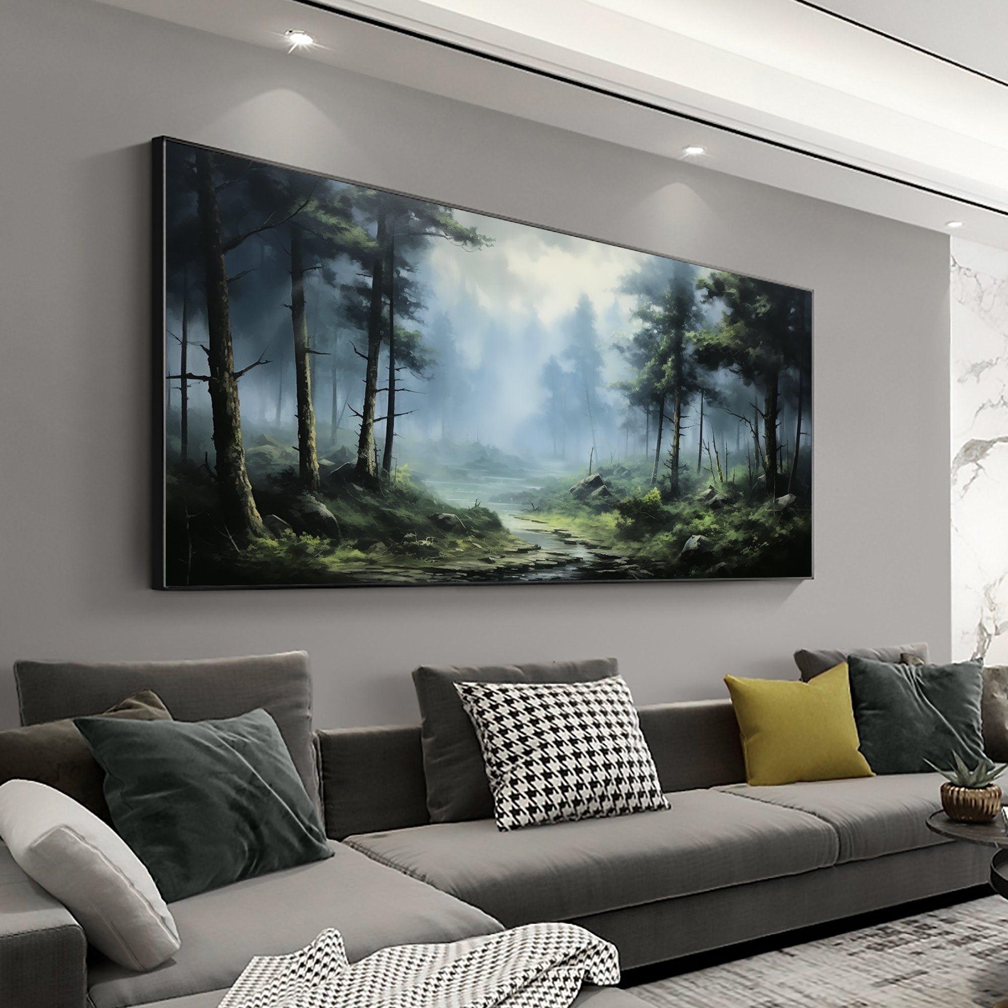 Calming Forest Painting | Oversized Horizontal Landscape Wall Art #ZZ 094