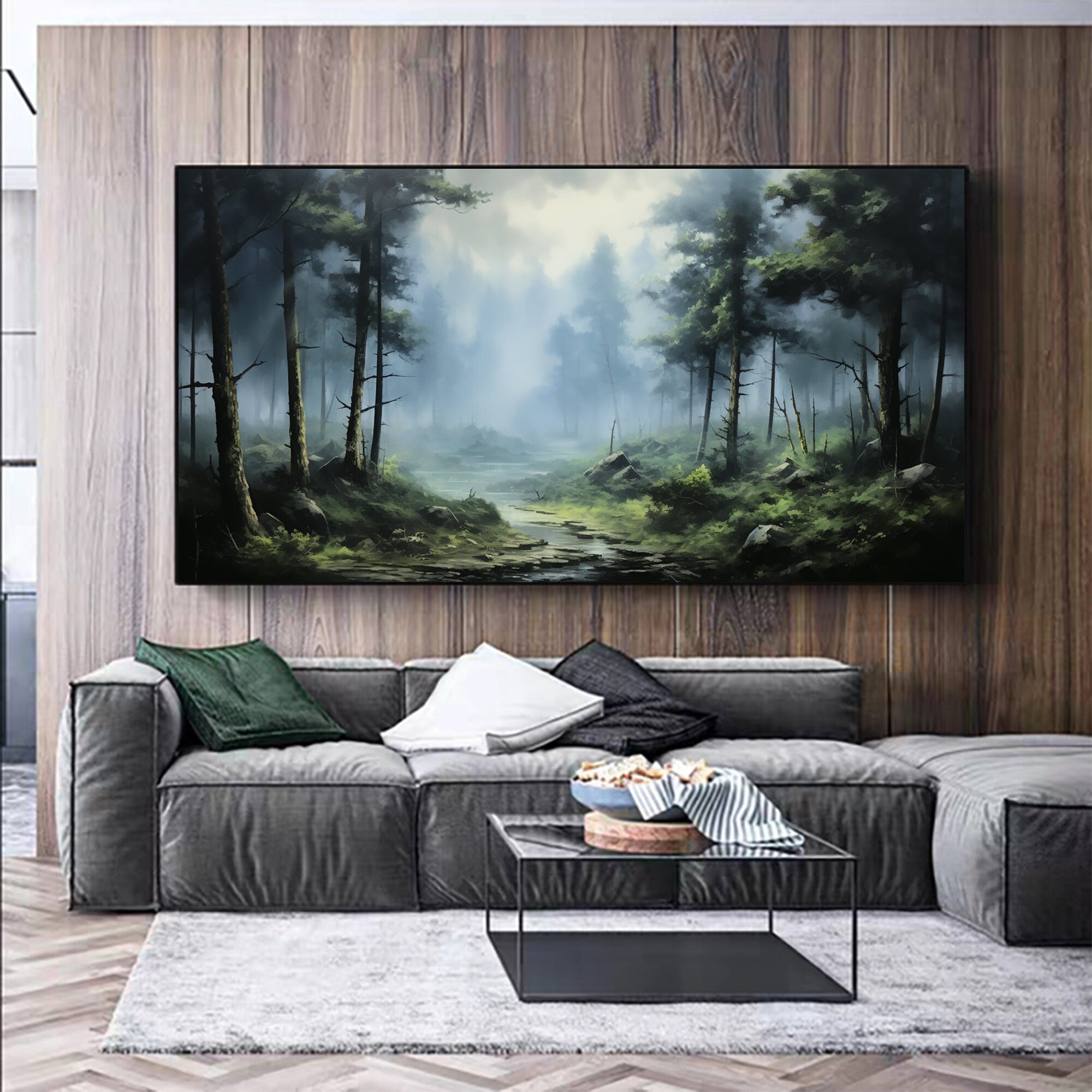 Calming Forest Painting | Oversized Horizontal Landscape Wall Art #ZZ 094